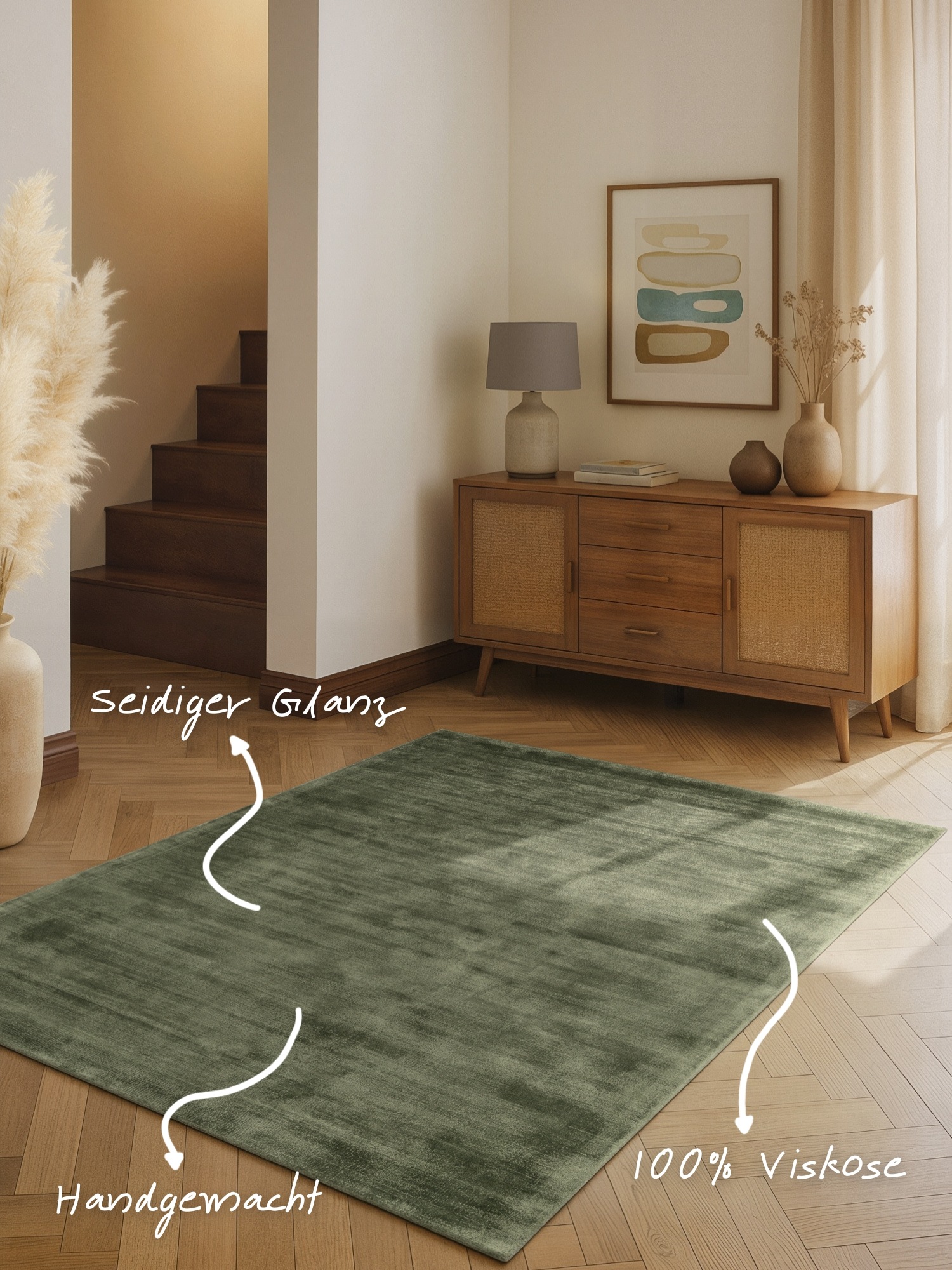 Thumbnail - vikosa Teppich "Jane" rechteckig 10 mm Höhe Dezenter Glanz, Weich, Seidenoptik, Viskose, Wohnzimmer, Schlafzimmer