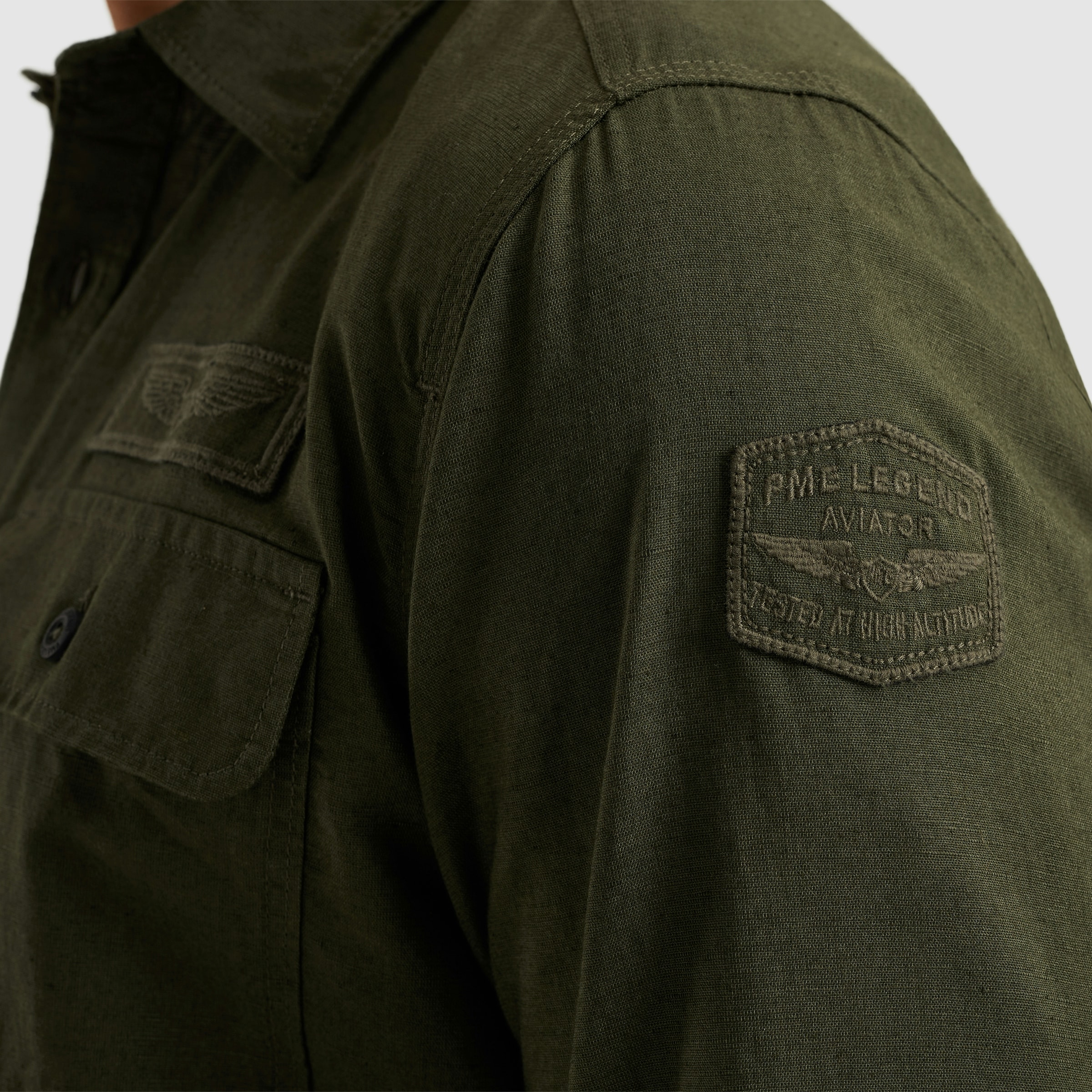 PME LEGEND Langarmhemd »Long Sleeve Shirt Cotton/linen«, mit Brusttaschen und mit Leinen