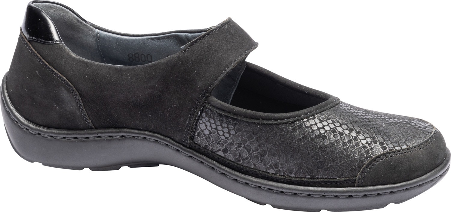 Riemchenballerina WALDLÄUFER "HENNI", Damen, Gr. 7,5 (41), schwarz, Lackleder, Nubukleder, Textil, Schuhe Riemchenballerina, Halbschuh, Komfortschuh, Klettschuh in Weite H (= sehr weit) 3