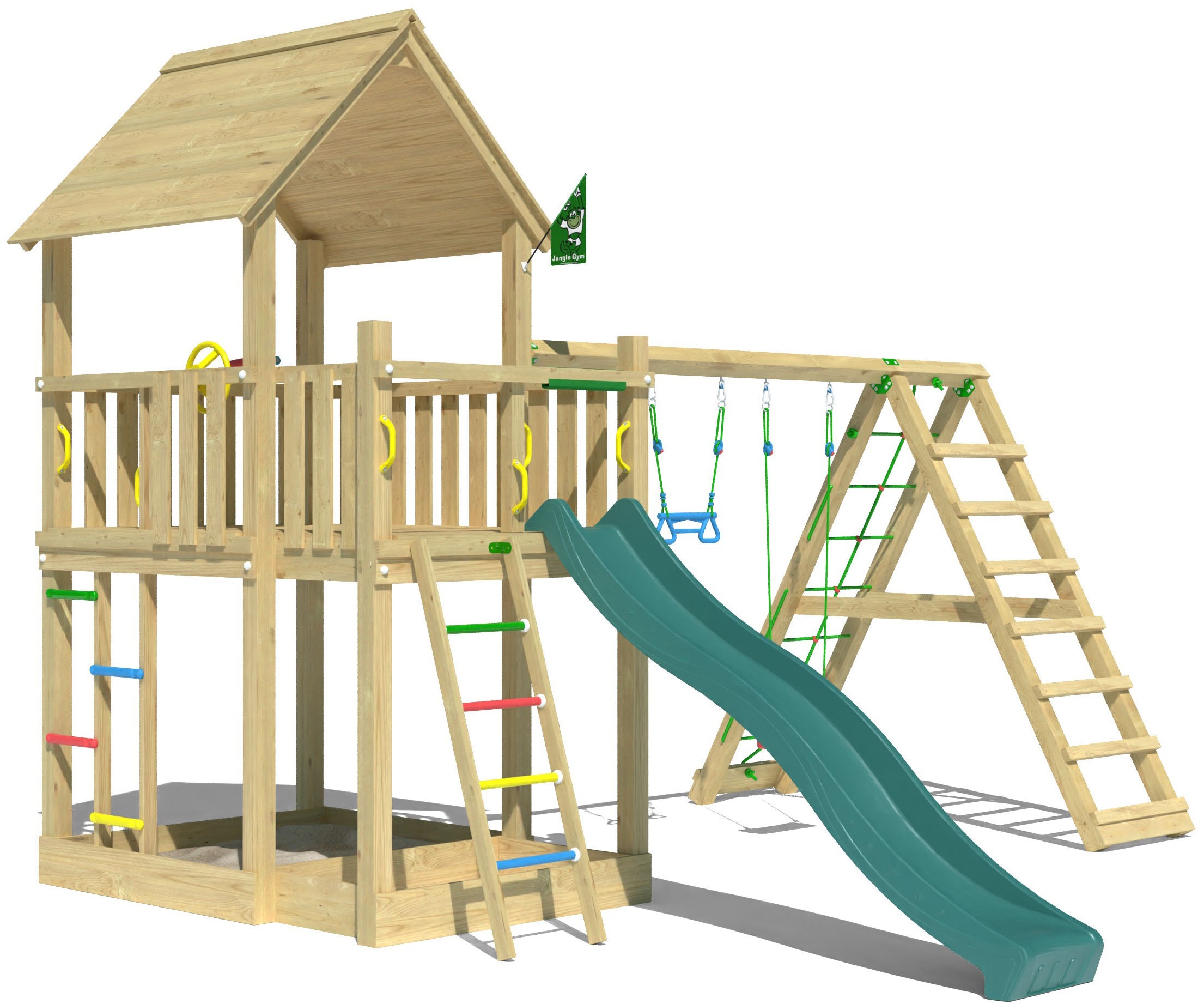 Jungle Gym Spielturm »Majesty«, (Set), Spielanlage mit Schaukel, Kletterbock und Rutsche mit Wasseranschluss