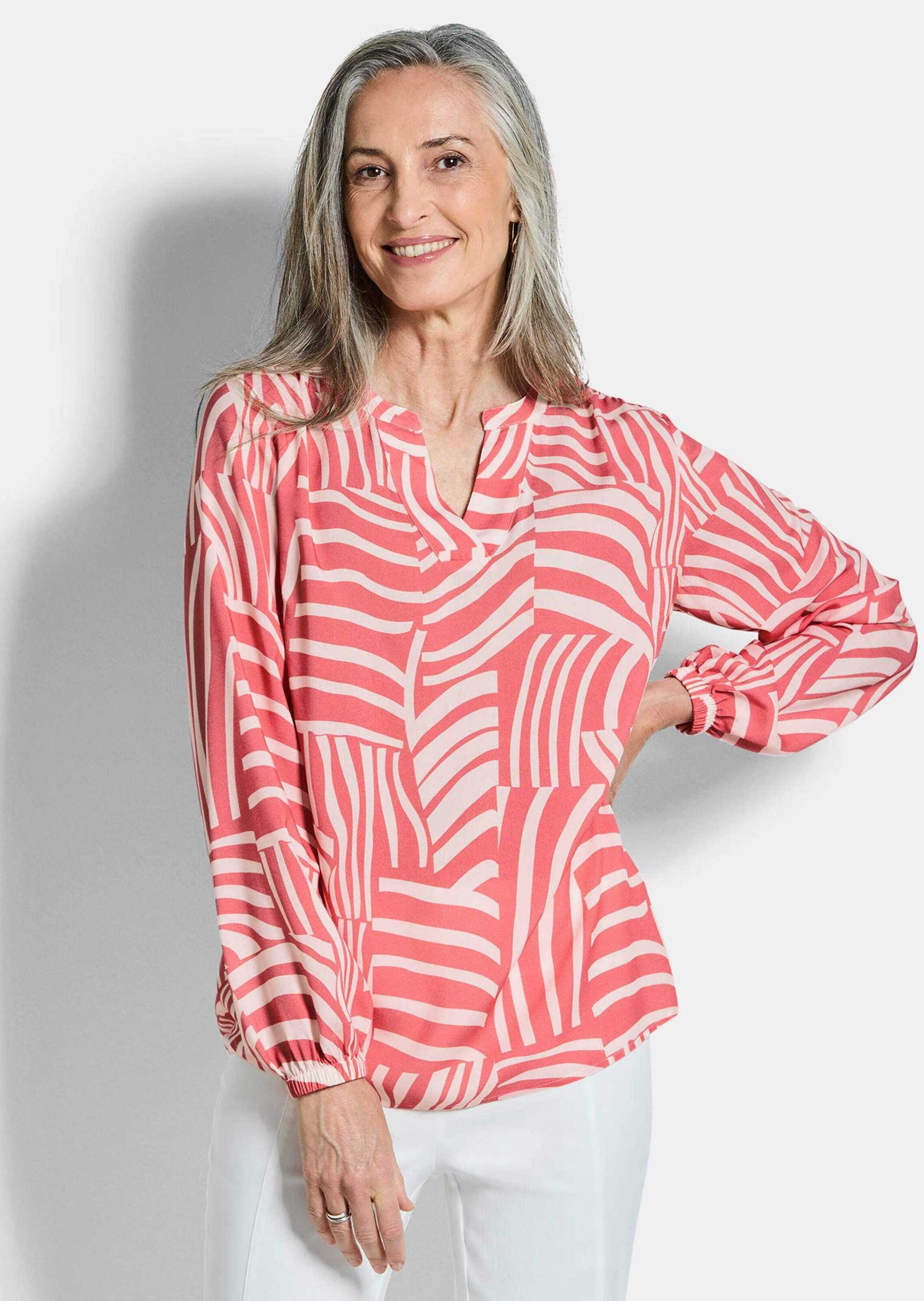 Thumbnail - GOLDNER Schlupfbluse "Grafische Viskosebluse mit Schlitz" Gummibündchen am Armabschluss