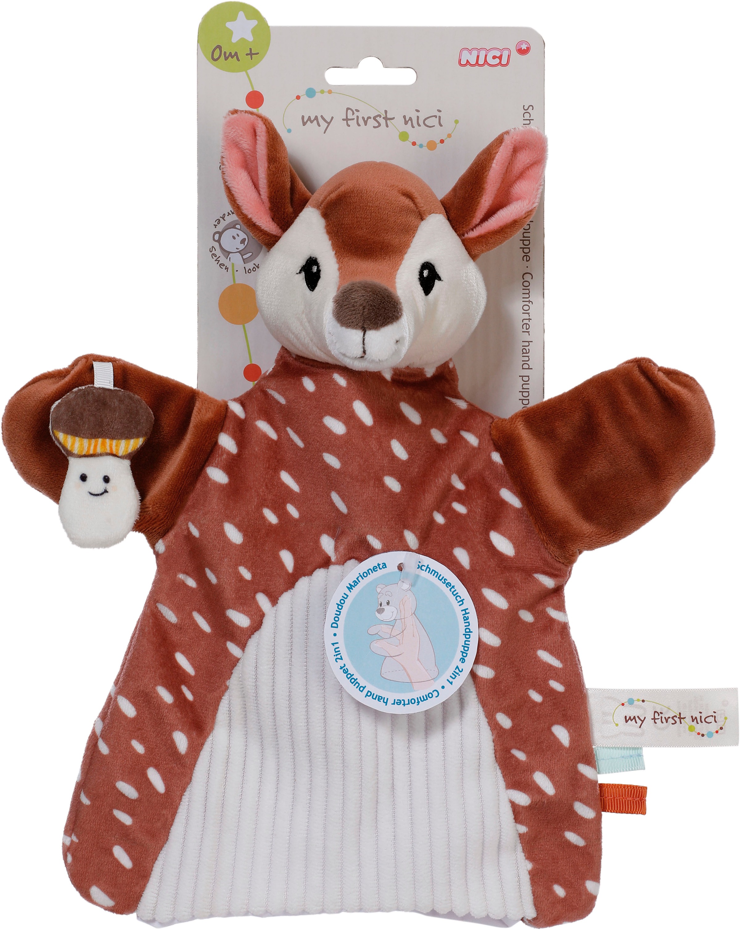 Nici Schmusetuch »My first NICI, Handpuppe Rehkitz 2in1 26x25 cm«, sanfte Materialmix aus glattem und geripptem Plüsch
