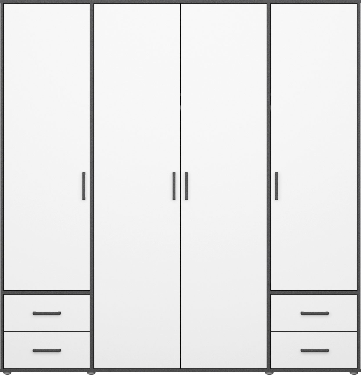 rauch Drehtürenschrank »Kleiderschrank Schrank Garderobe Wäscheschrank VOYAGER«, moderne Griffe in Graumetallic mit Außenschubkästen MADE IN GERMANY