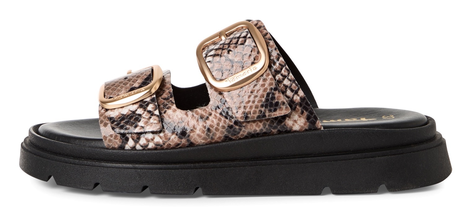Tamaris Pantolette, Keilabsatz, Sommerschuh, Schlupfschuh, verstellbare Schnallen