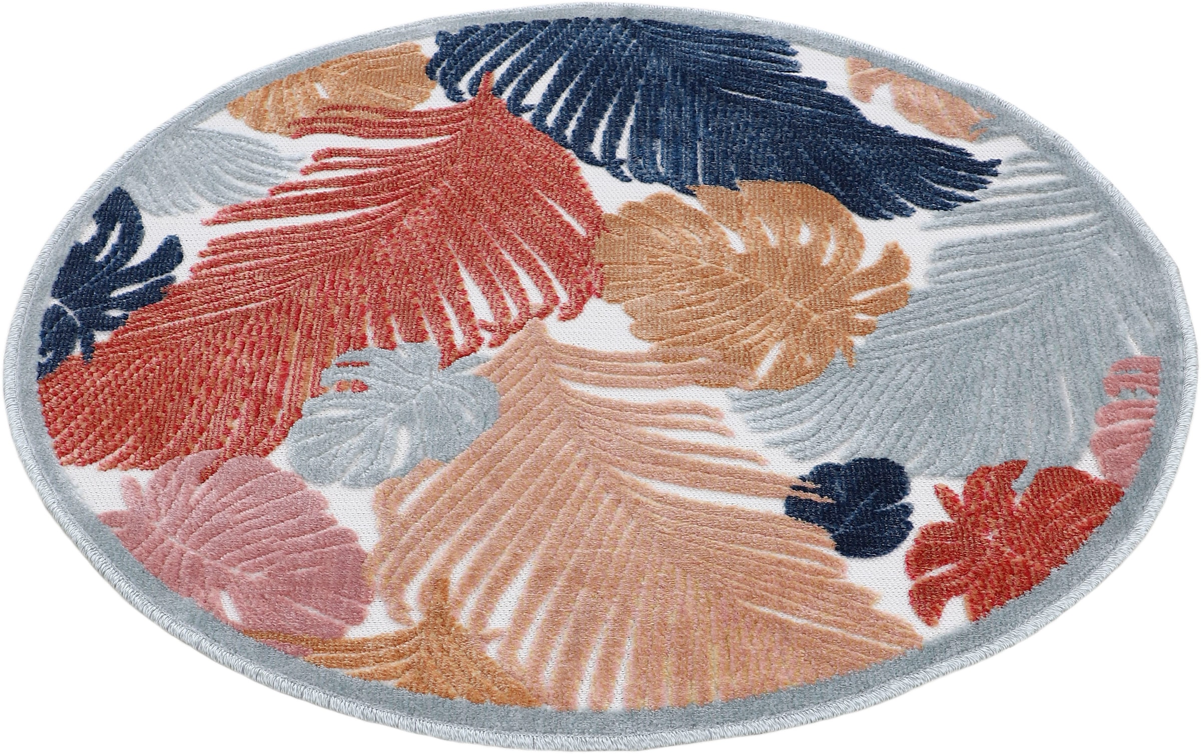 carpetfine Teppich »Deja 104«, rund, robustes Flachgewebe, Motiv- Floral  Palmenblätter, Hoch-Tief Effekt auf Rechnung | BAUR