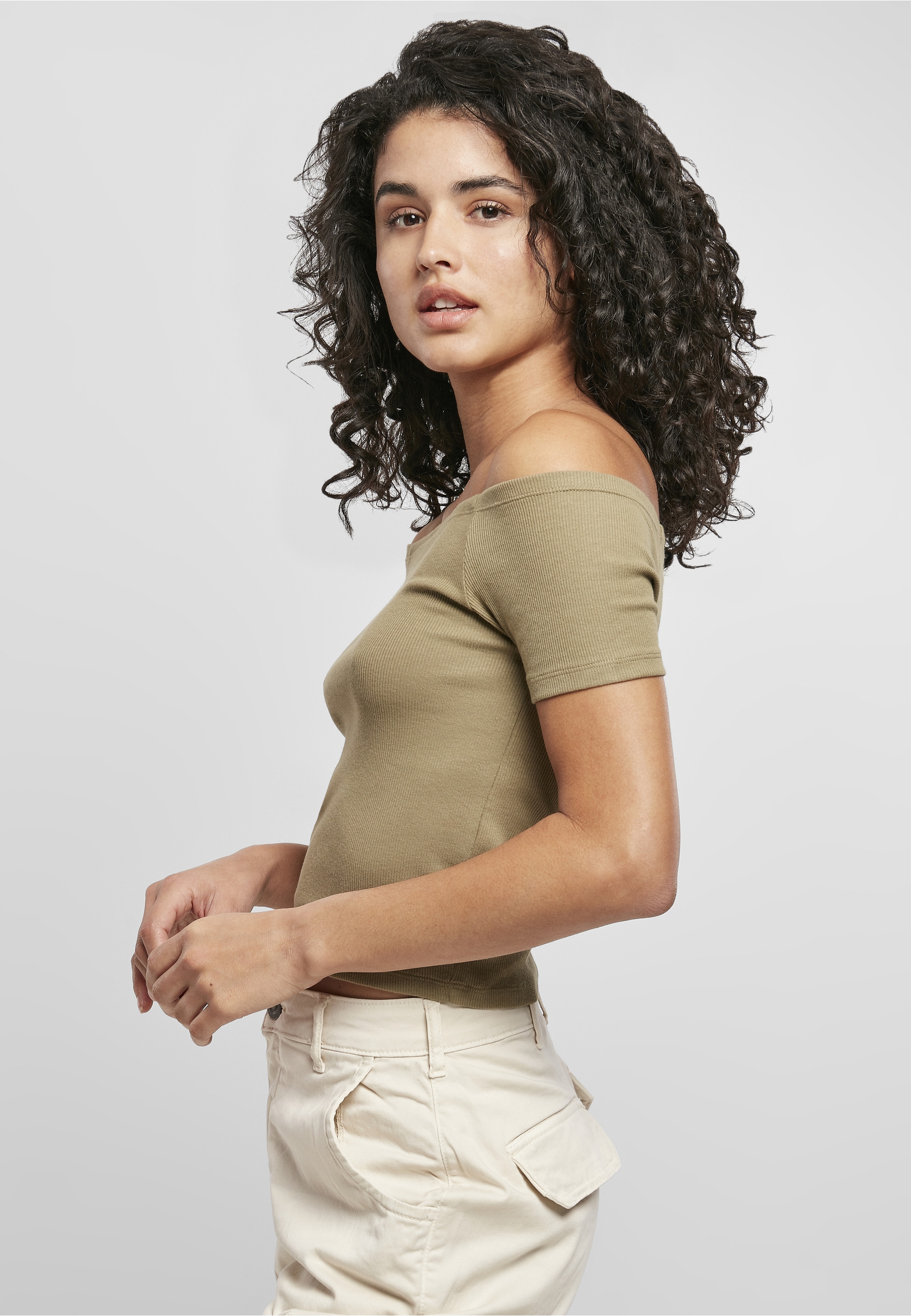 URBAN CLASSICS T-Shirt »Urban Classics Damen Ladies Off Shoulder Rib Tee« 1 Stk.