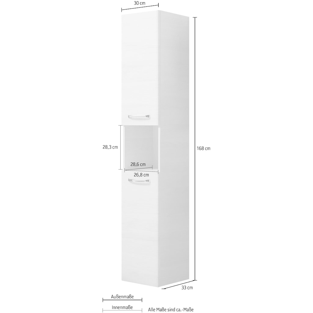 Saphir Hochschrank »Quickset Badschrank 30 cm breit, 2 Türen, 1 Nische, 3 Einlegeböden«