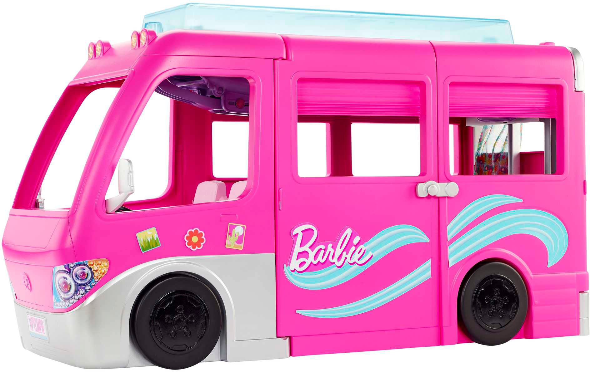 Barbie Spielzeug-Auto »Super Abenteuer-Camper«, mit Pool, Rutsche und über 60 Zubehörteilen