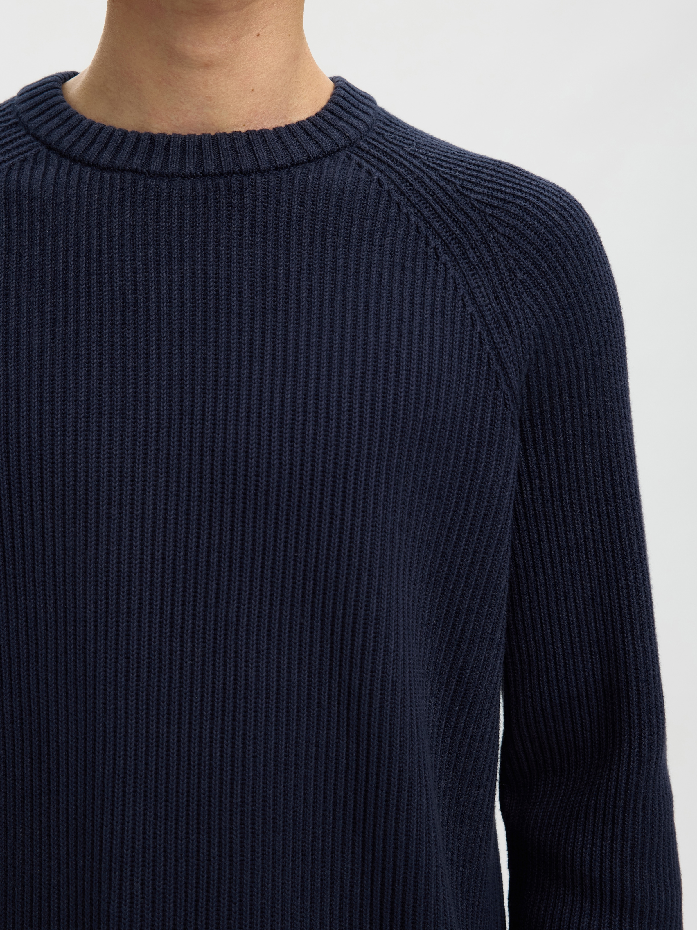 SELECTED Rundhalspullover »SLMBRAUN KNIT RIB CREW NECK NOOS« Baumwolle, relaxed fit