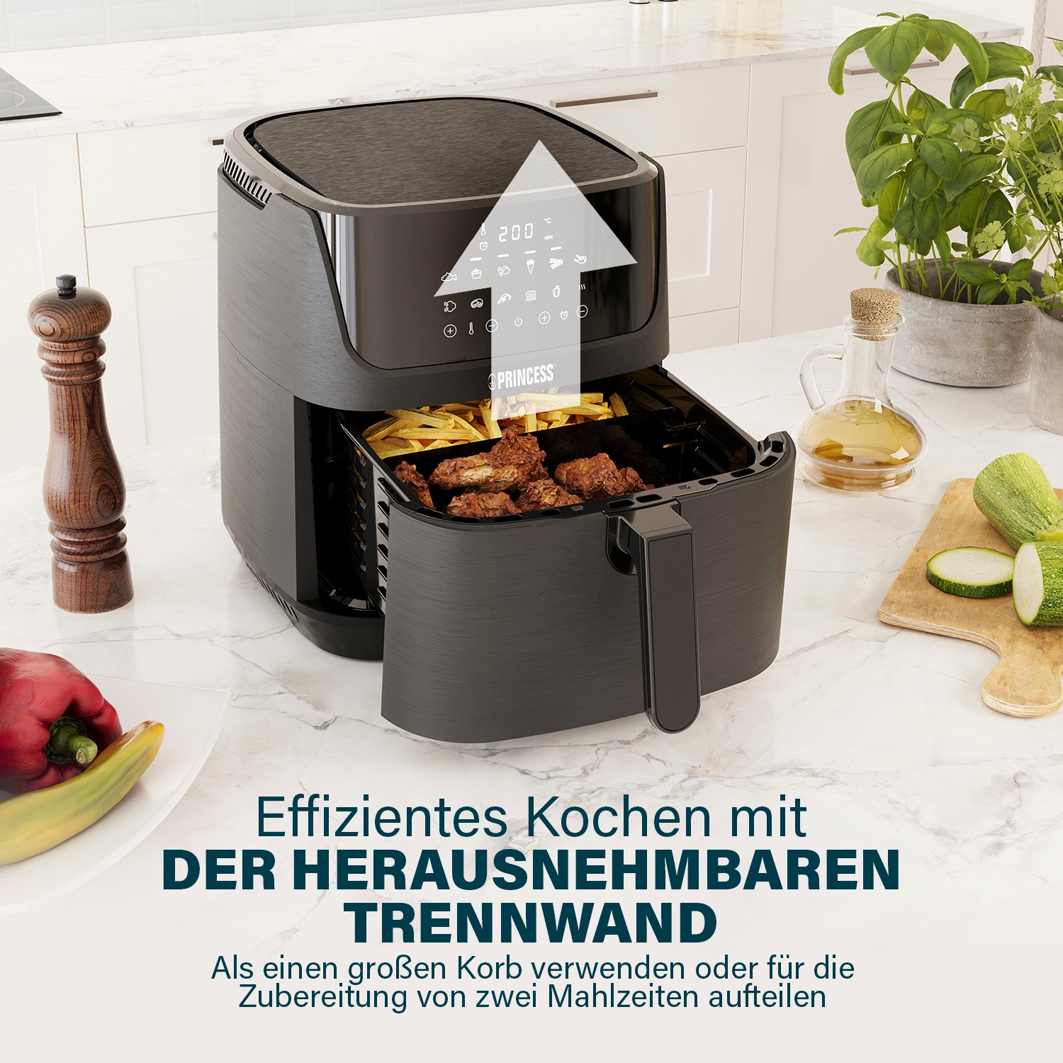 PRINCESS Heißluftfritteuse »182061«, 1800 W, Fassungsvermögen 6,5 l, mit herausnehmbarer Trennwand