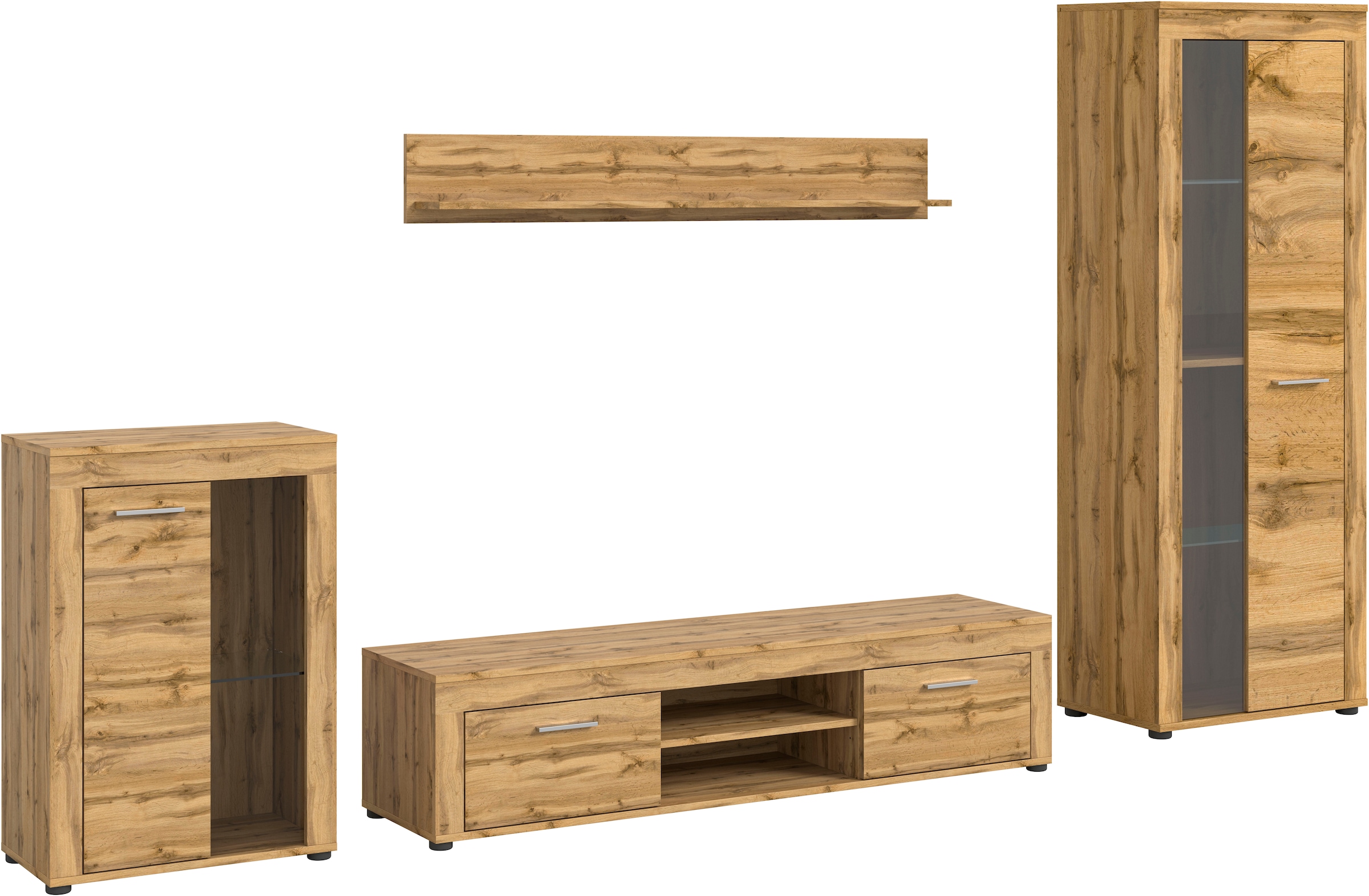 INOSIGN Wohnzimmer-Set "Aosta, 4-tlg., best. aus: Vitrine, Lowboard, Wandbo günstig online kaufen