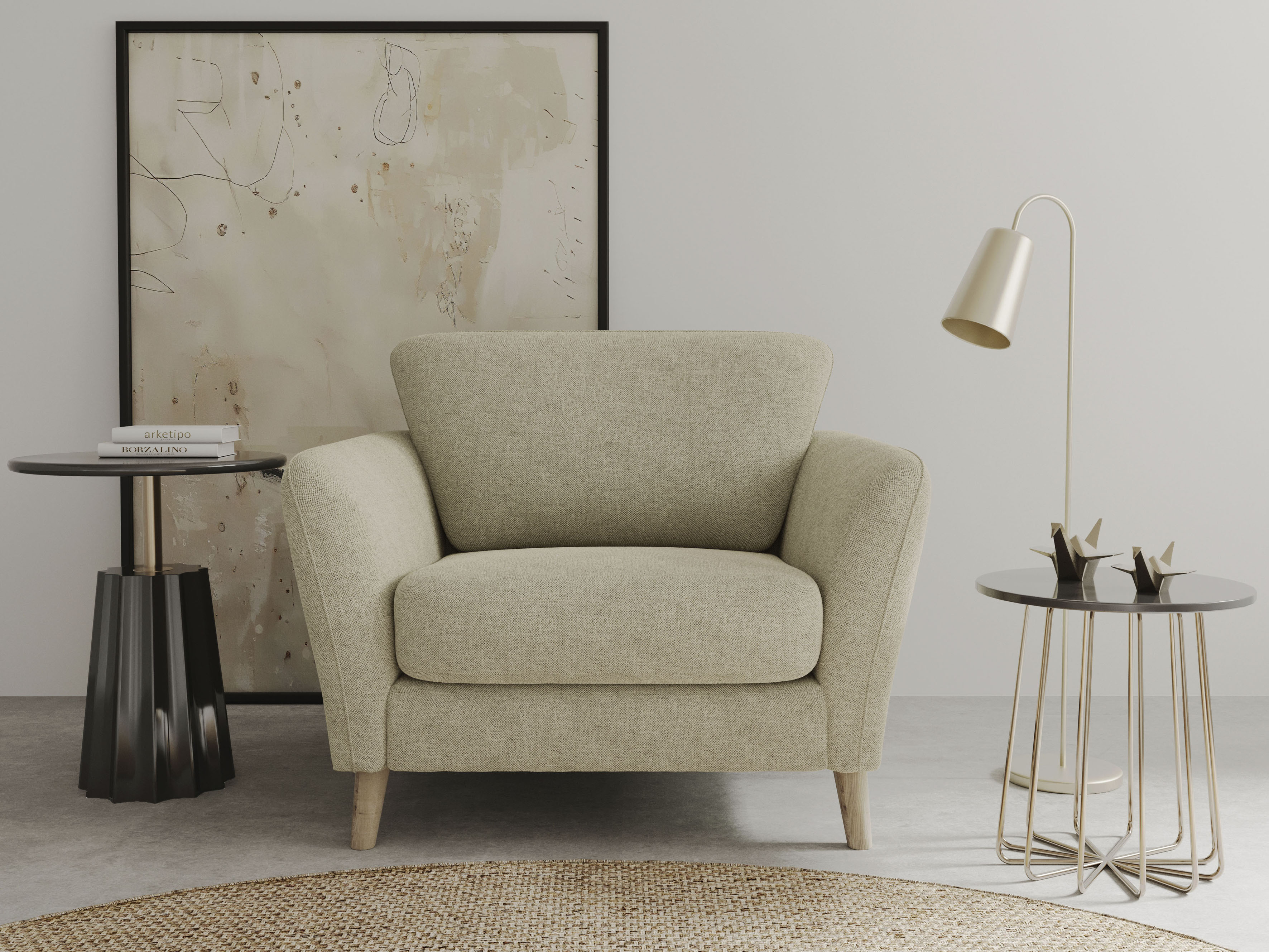 OTTO home Sessel "MARSEILLE" Massivholzbeine Eiche, Landhausstil, Wellenunterfederung