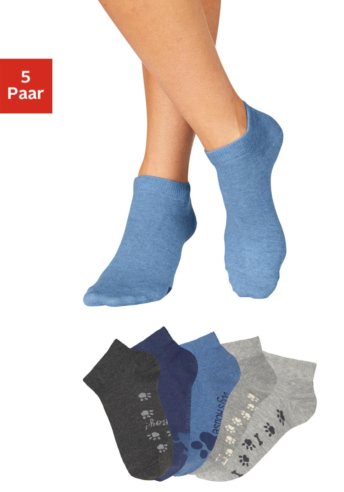 Arizona Sneakersocken "Damensocken Motivsocken" Packung, 5 Stk. tlg. mit süßem Pfotendesign unter der Sohle