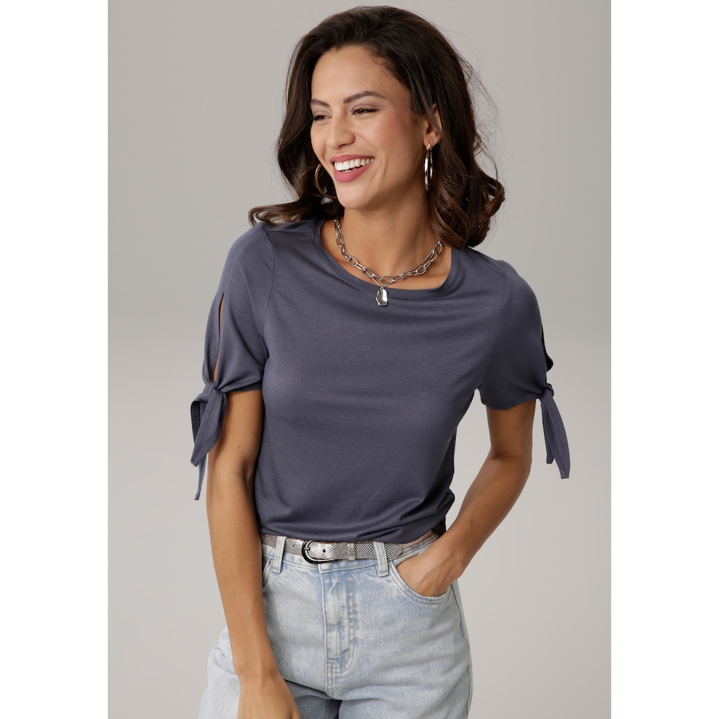 Damenmode Shirts & Sweatshirts Laura Scott Rundhalsshirt, mit Knoten-Detail graublau