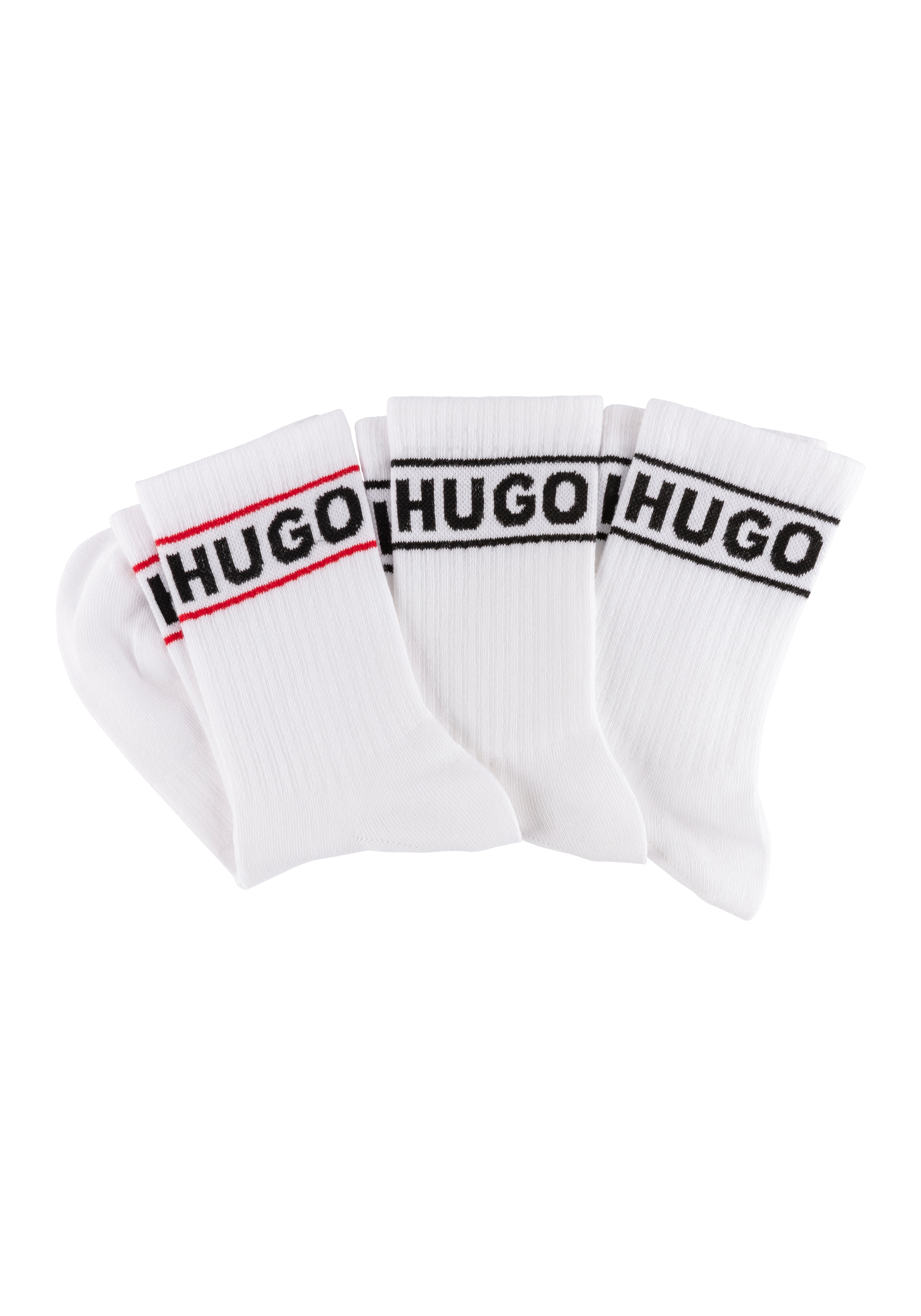 HUGO Underwear Freizeitsocken "3P QSRIB SPORTY CC W", (Packung, 3 Paar, 3er), mit kontrastfarbenem Logodetail