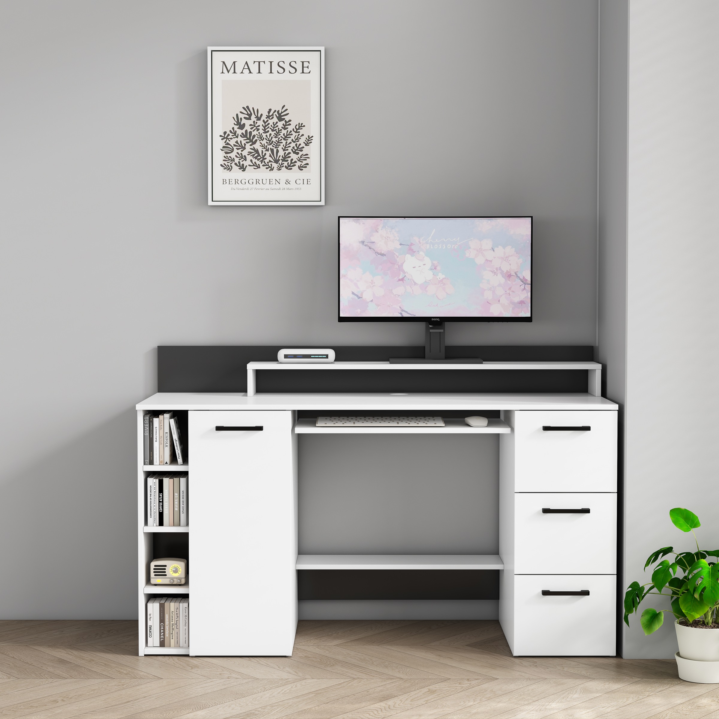 OTTO home Schreibtisch "Moid" mit Schubladen, Tastaturauszug und Monitorablage, Breite 140 cm