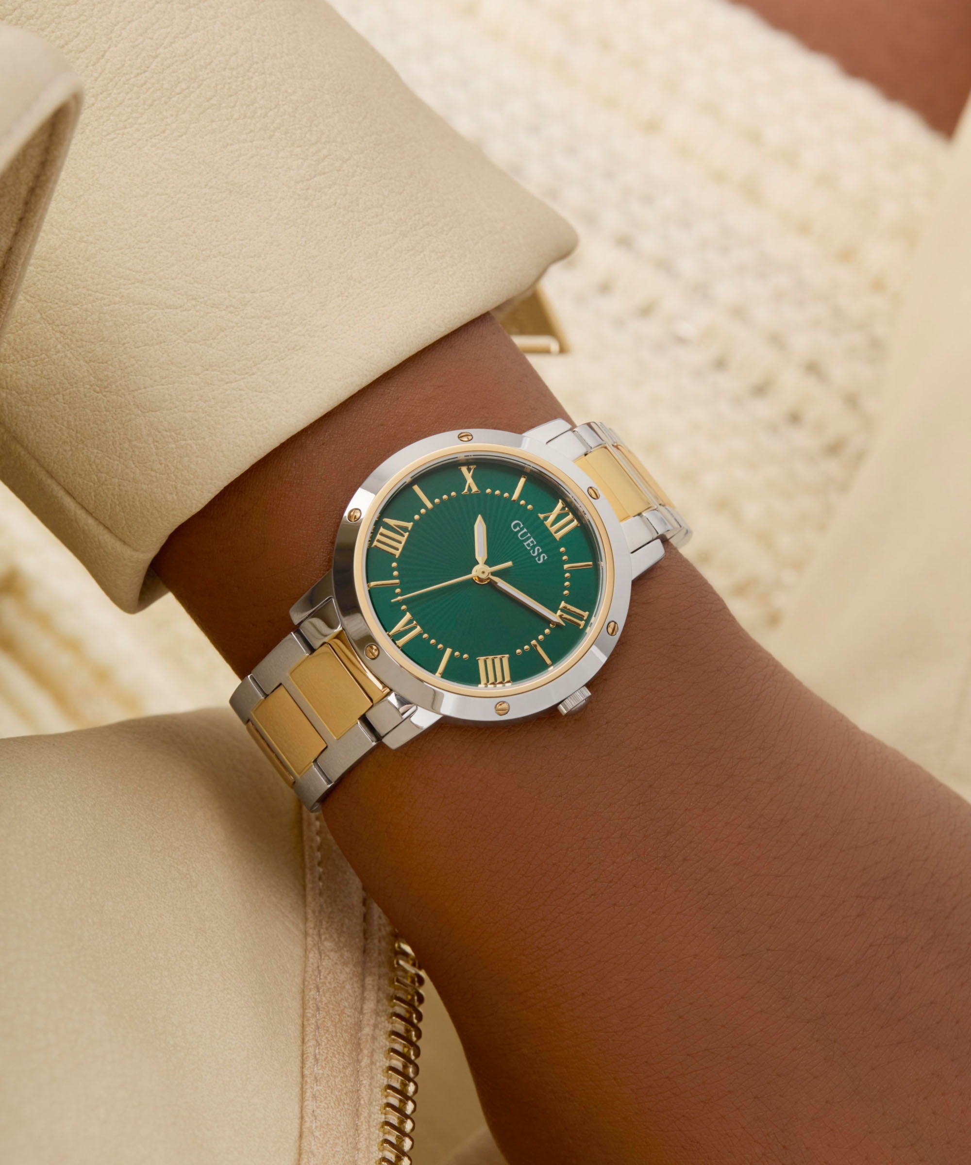 Guess Quarzuhr »DAWN«, Armbanduhr, Damenuhr, Edelstahlarmband, analog