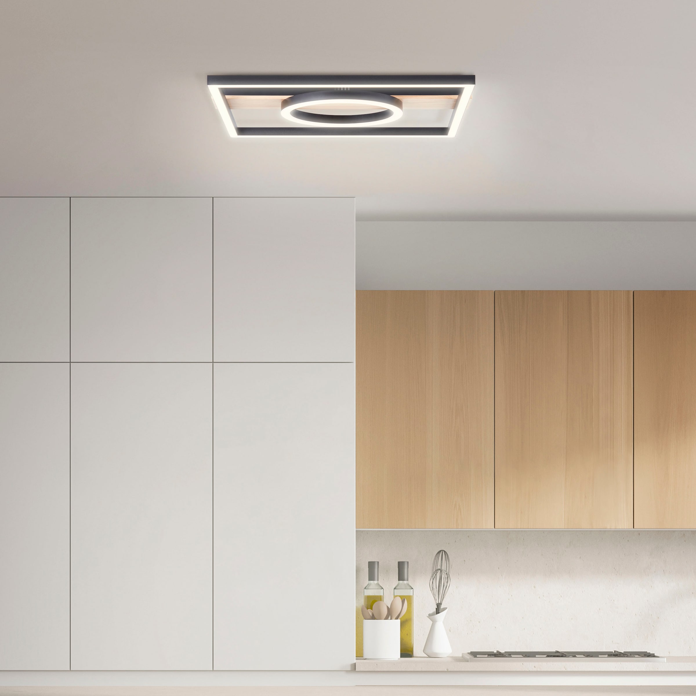 my home LED Deckenleuchte »Lysann Deckenlampe«, Leuchtmittel LED-Board | LED fest integriert, 42 x 40 cm, 24 W, 2700 lm, 3000 K, Holz/Metall, braun/schwarz