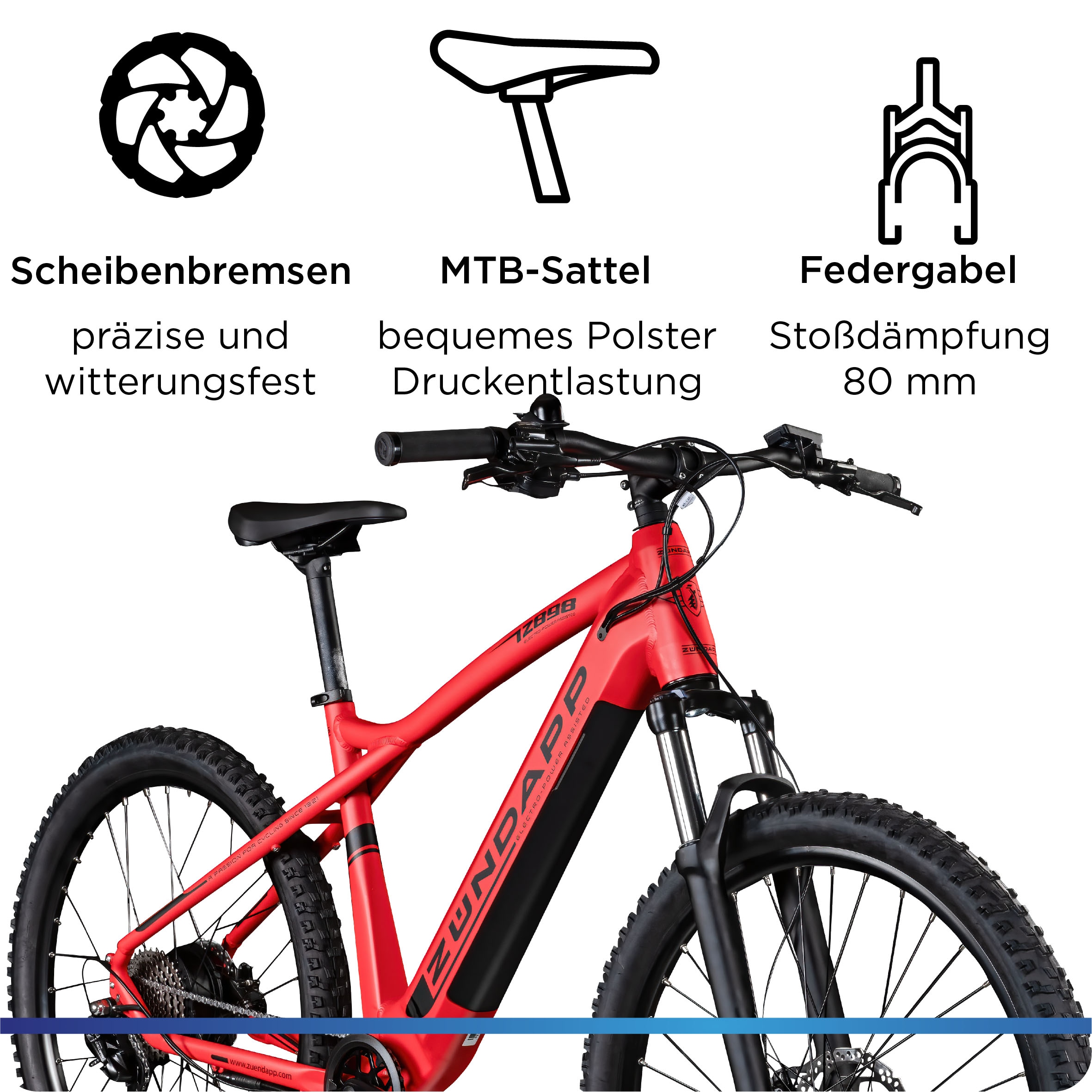 Zündapp E-Bike »Z898«, 24 Gang, Heckmotor 250 W, E-Bike E Mountainbike 27,5 Zoll Pedelec 170 - 190 cm Hardtail MTB