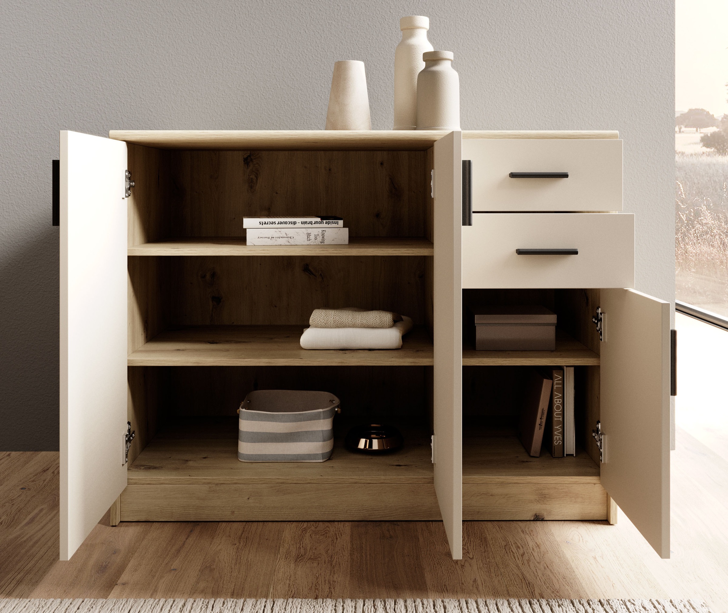 HBZ Sideboard »Nelly Kommode, BxHxT 109x86x50cm«, (1 St.), Breite 109cm, Einlegeböden verstellbar, foliert