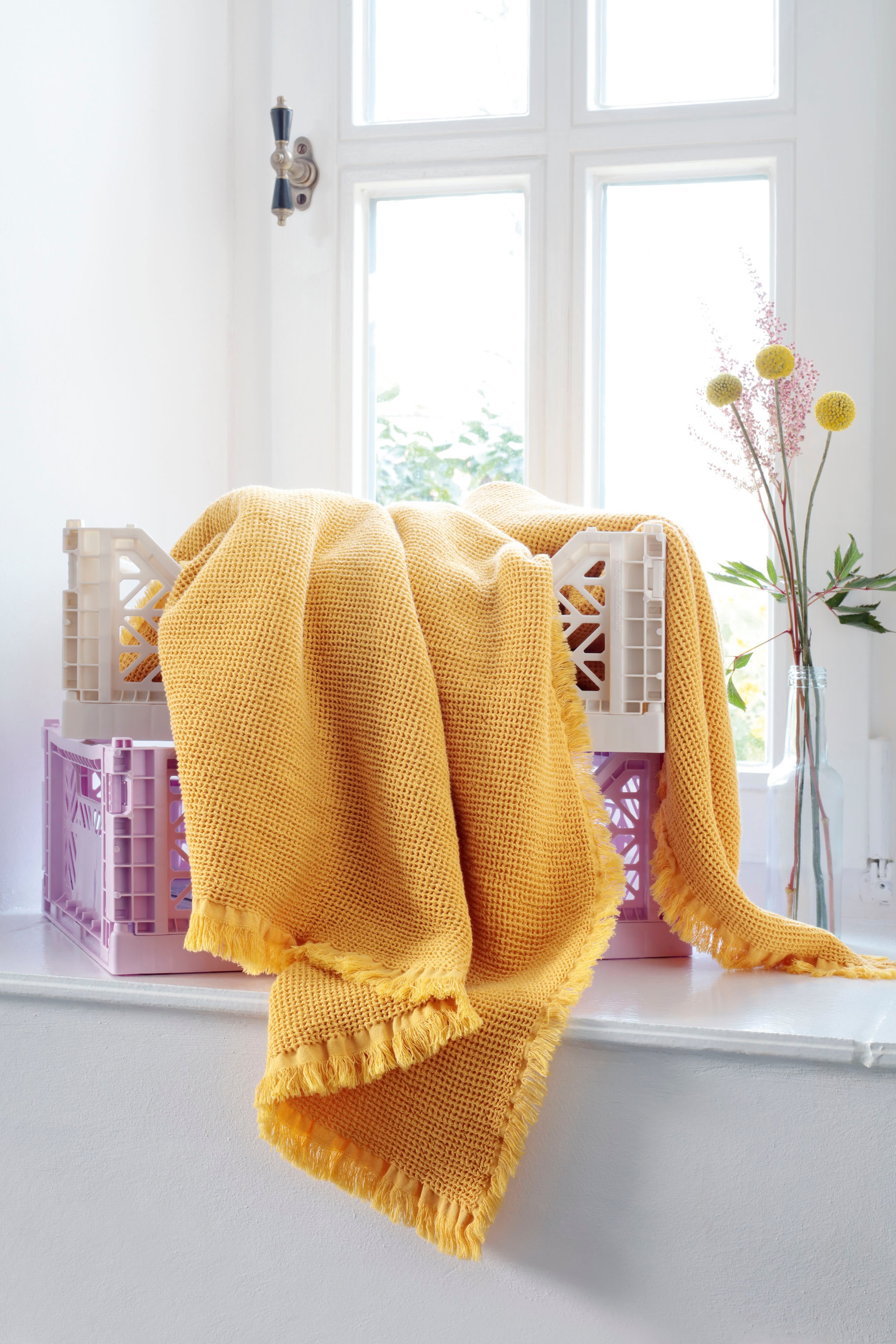 Biederlack Plaid »Waffle«, angesagte Waffelsstruktur, Kuscheldecke