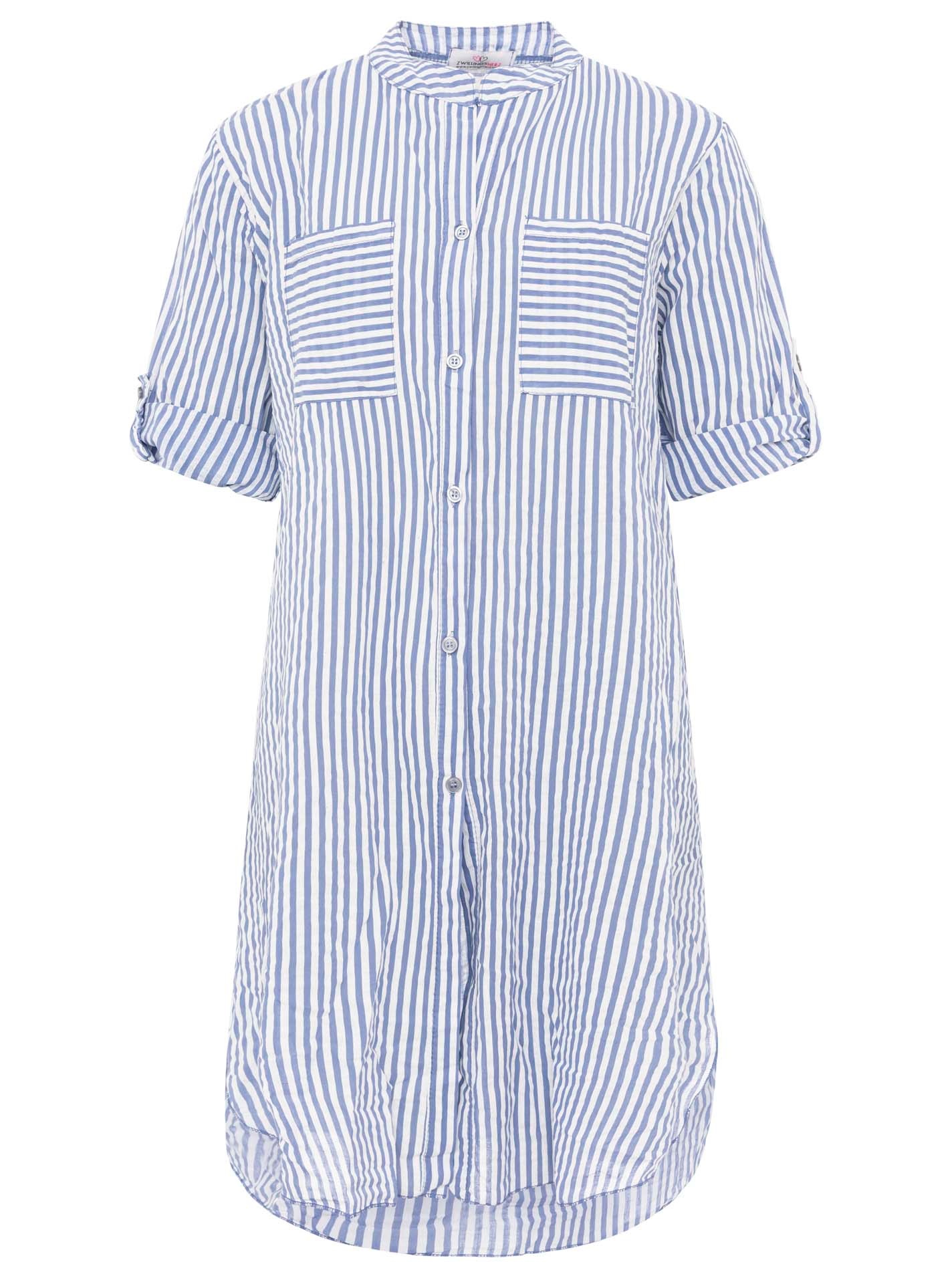 Thumbnail - Zwillingsherz Longbluse ""Kida"" One Size, Streifen, Knopfleiste, Brusttaschen, 3/4-Arm