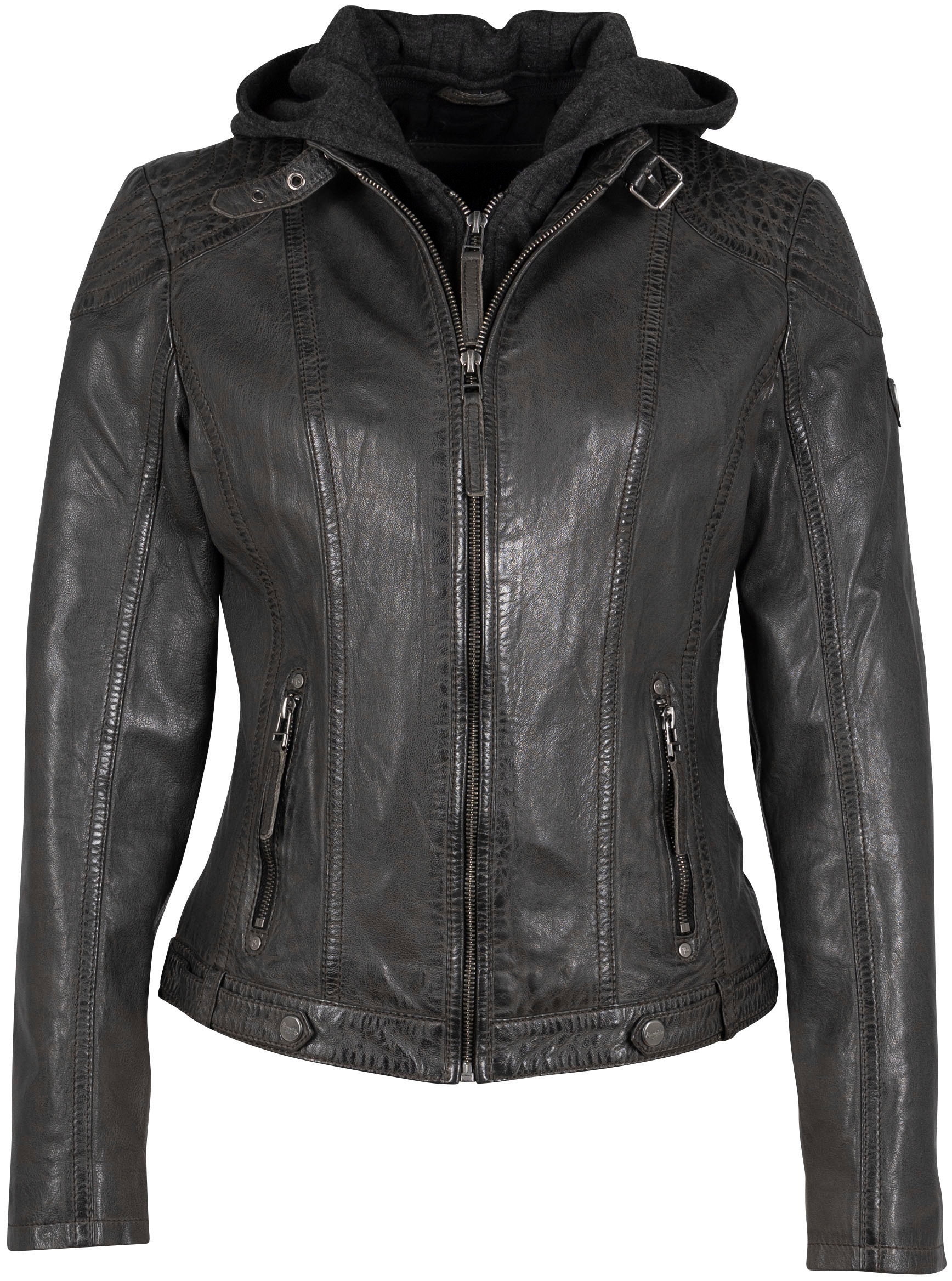 Mauritius Lederjacke "Cacey LEGV" mit Kapuze mti Kapuze, Reißverschluss, Zi günstig online kaufen