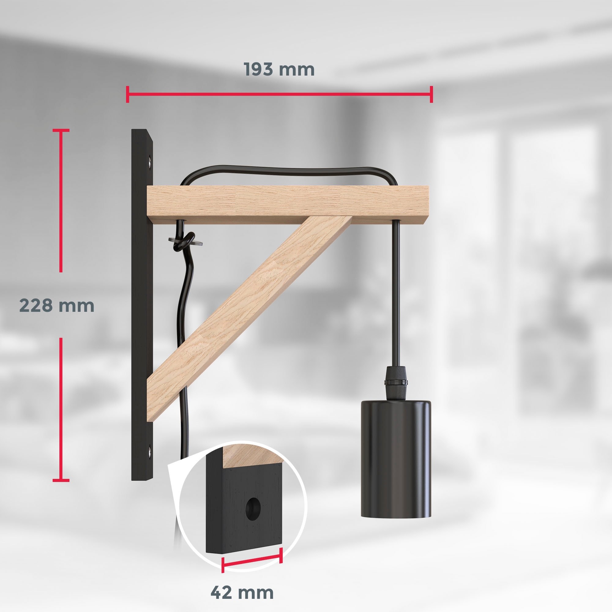 B.K.Licht Wandleuchte »BKL1352 Holz-Wandlampe innen, Schwarz, Metall, Landhausstil«, 1 flammig-flammig, 1-flammig mit Schalter, E27-Fasssung, ohne Leuchtmittel