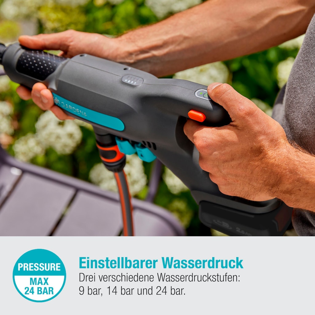 GARDENA Akku-Mitteldruckreiniger »AquaClean 24/18V P4A«, (Set, 5 tlg.), mit Akku und Ladegerät