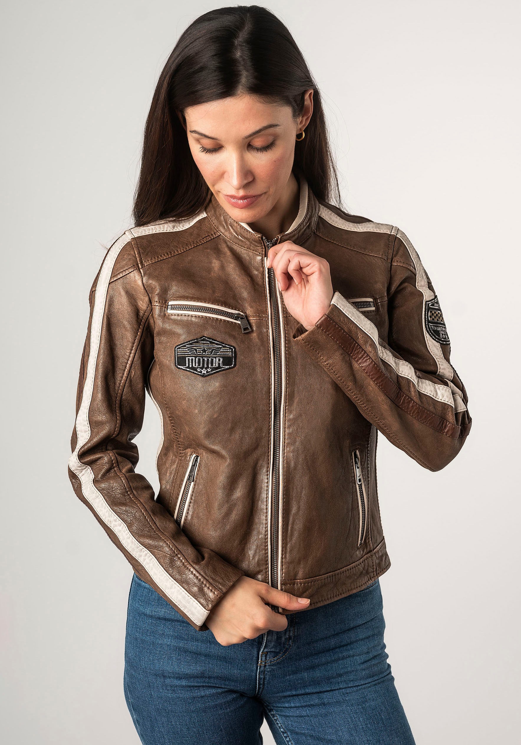 Mauritius Lederjacke »MWHighwalie«, im Racer-Look, mit Patch