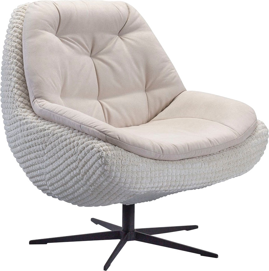 exxpo - sofa fashion Drehsessel »Dim, Loungesessel im Materialmix, Design und Komfort, Solitärmöbel«, Drehsessel bequem gepolstert mit elegantem Metall-Sternfuss