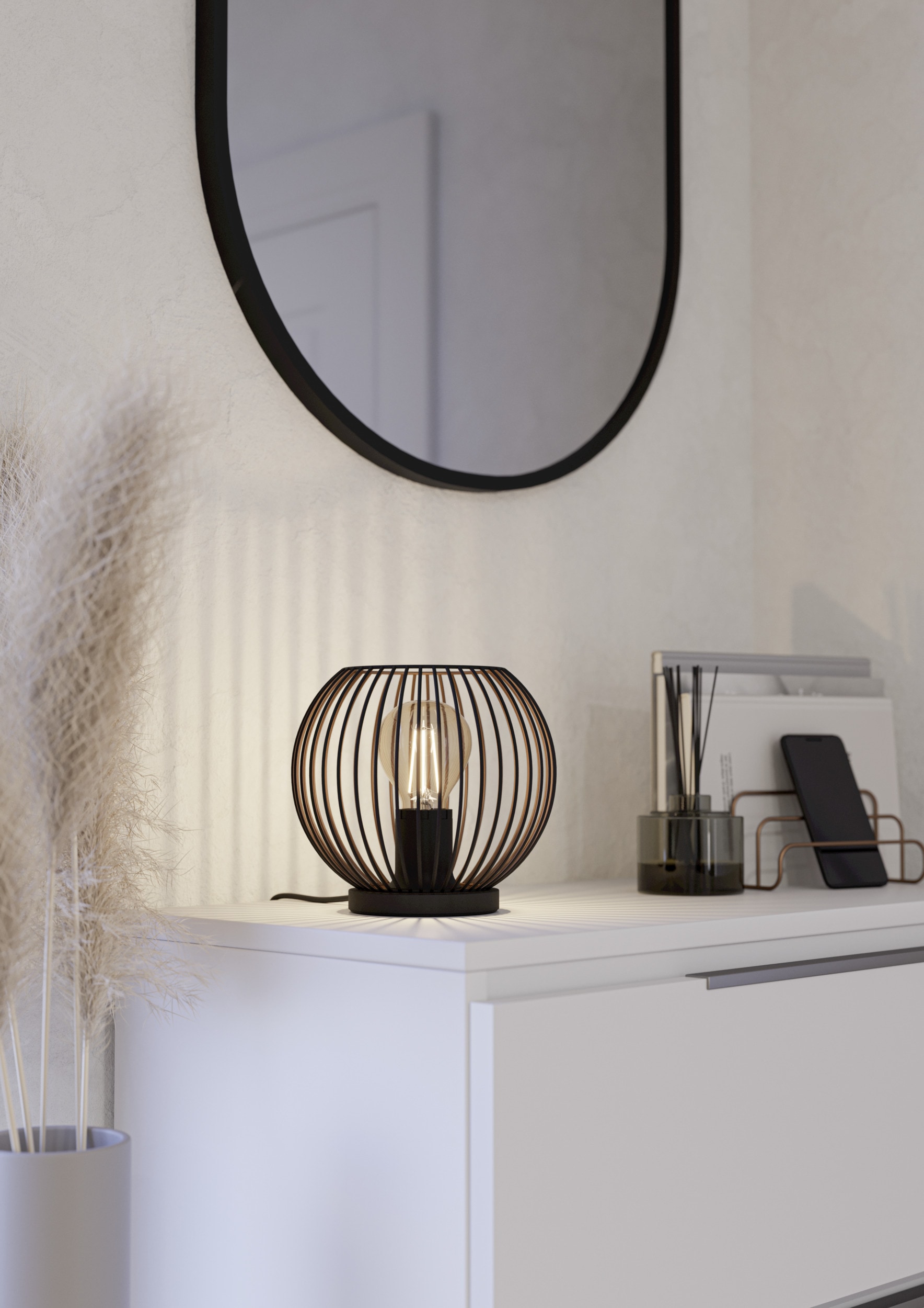 EGLO Tischleuchte »ALMANZORA Tischlampe - Stahl - E27 - 1X60W - IP20« E27 1 Stk. Nachttischlampe, Schreibtischleuchte, Leselampe, H18,5 x Ø20 cm