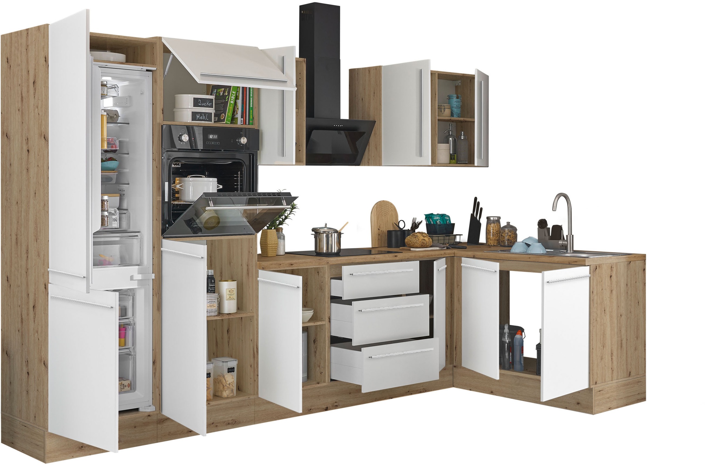 KOCHSTATION Winkelküche »Florida, Stellbreite 330x165 cm«, wahlweise mit E-Geräten, mit Softclose für Türen und Schubkästen