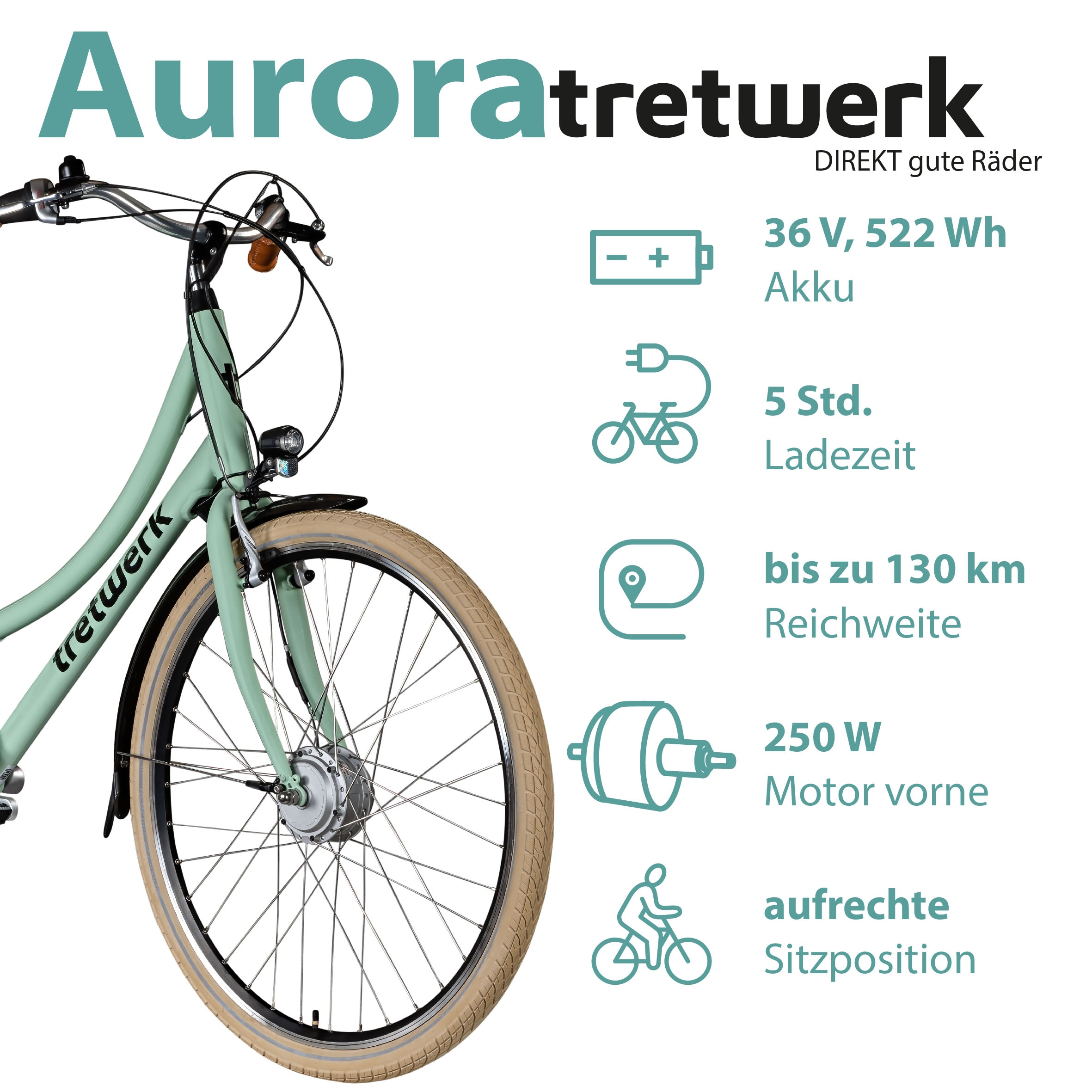 Tretwerk E-Bike »Aurora«, 7 Gang, Frontmotor 250 W