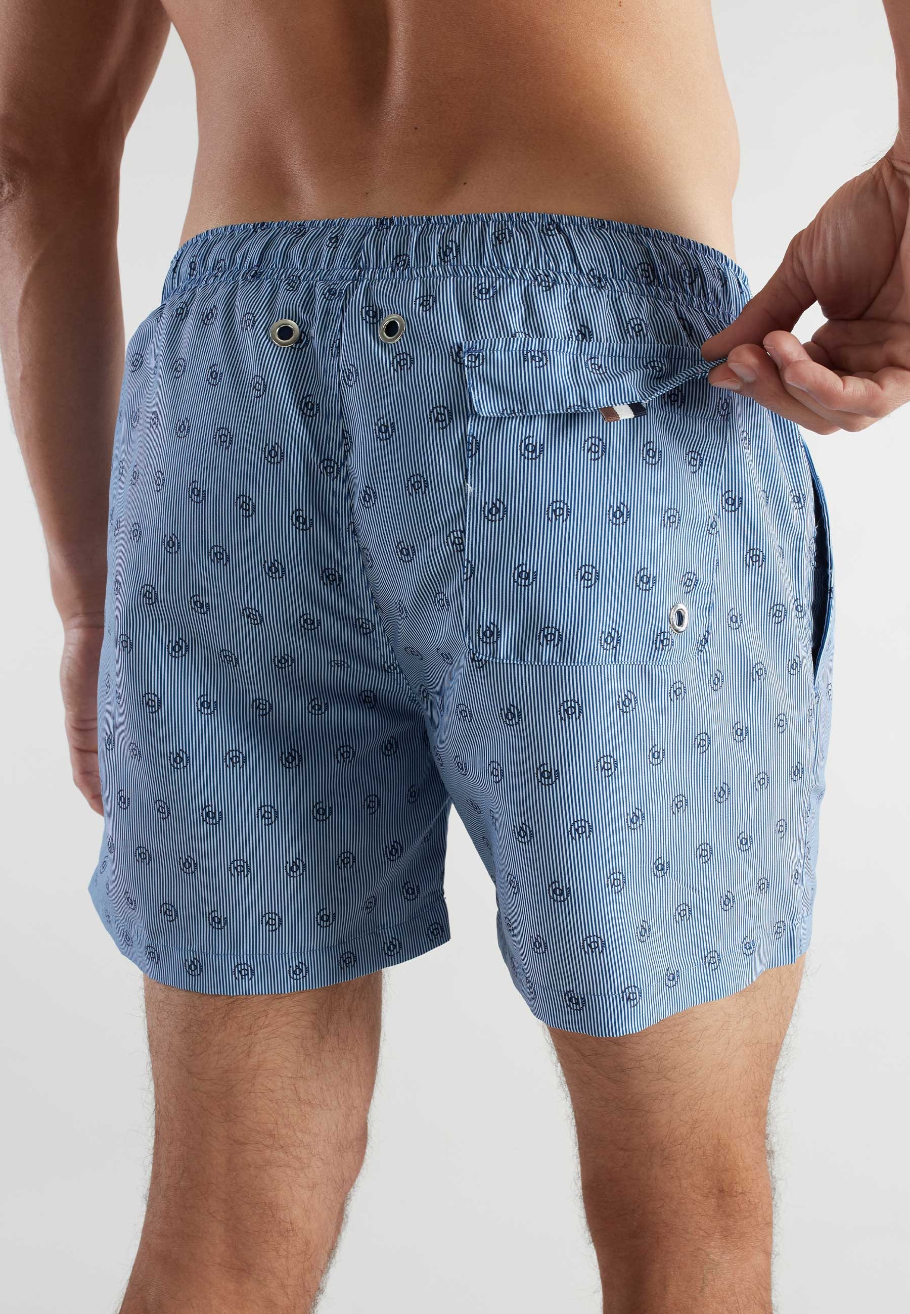 Badeshorts BUGATTI, Herren, Gr. 9, N-Gr, blau, mittel, streifen, Popeline, Obermaterial: 100% Polyester, Badehosen Badeshorts, mit Logodruck, gestreift, mit Kordelzug, bequem 3