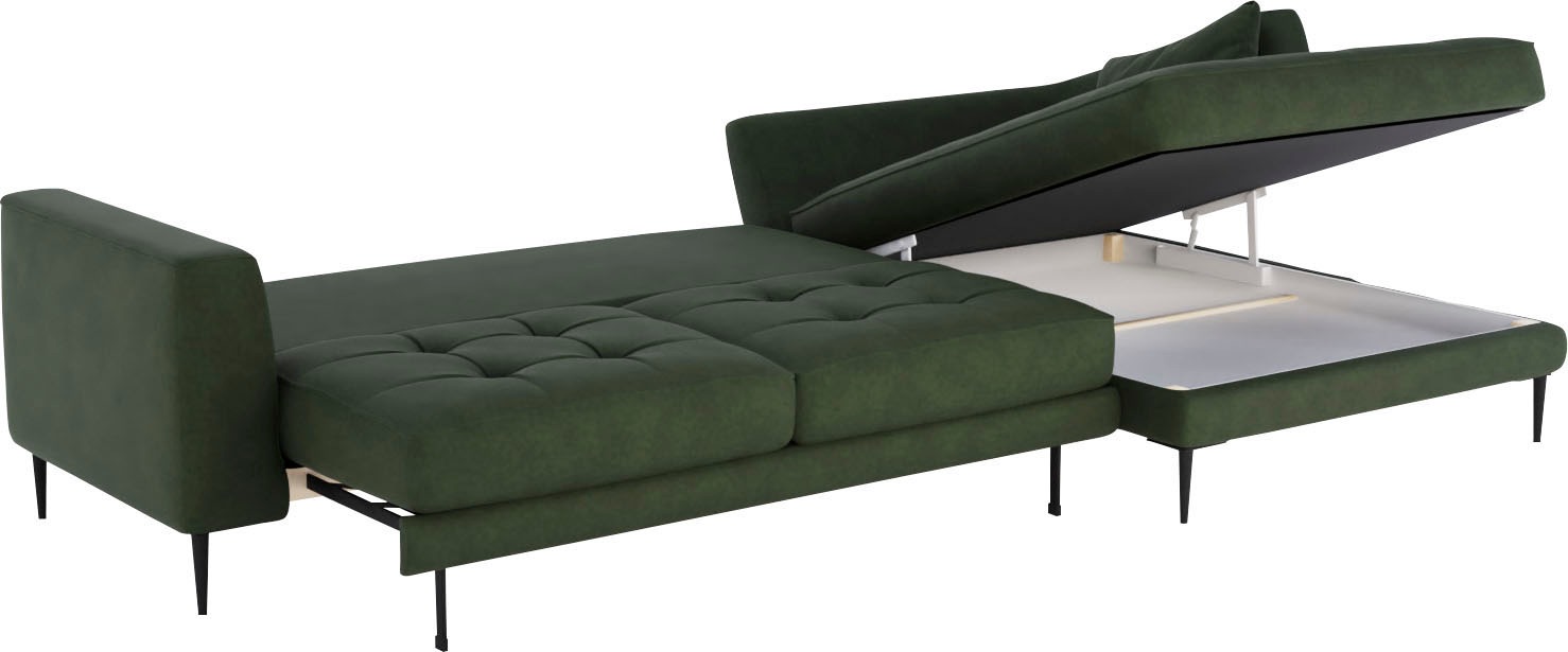 TRENDMANUFAKTUR Ecksofa »Luzi, wahlweise mit Schlaffunktion und Bettkasten, gemütlich, L-Form«, Designsofa mit Ottomane, Metallfüße schwarz, Breite 264 cm