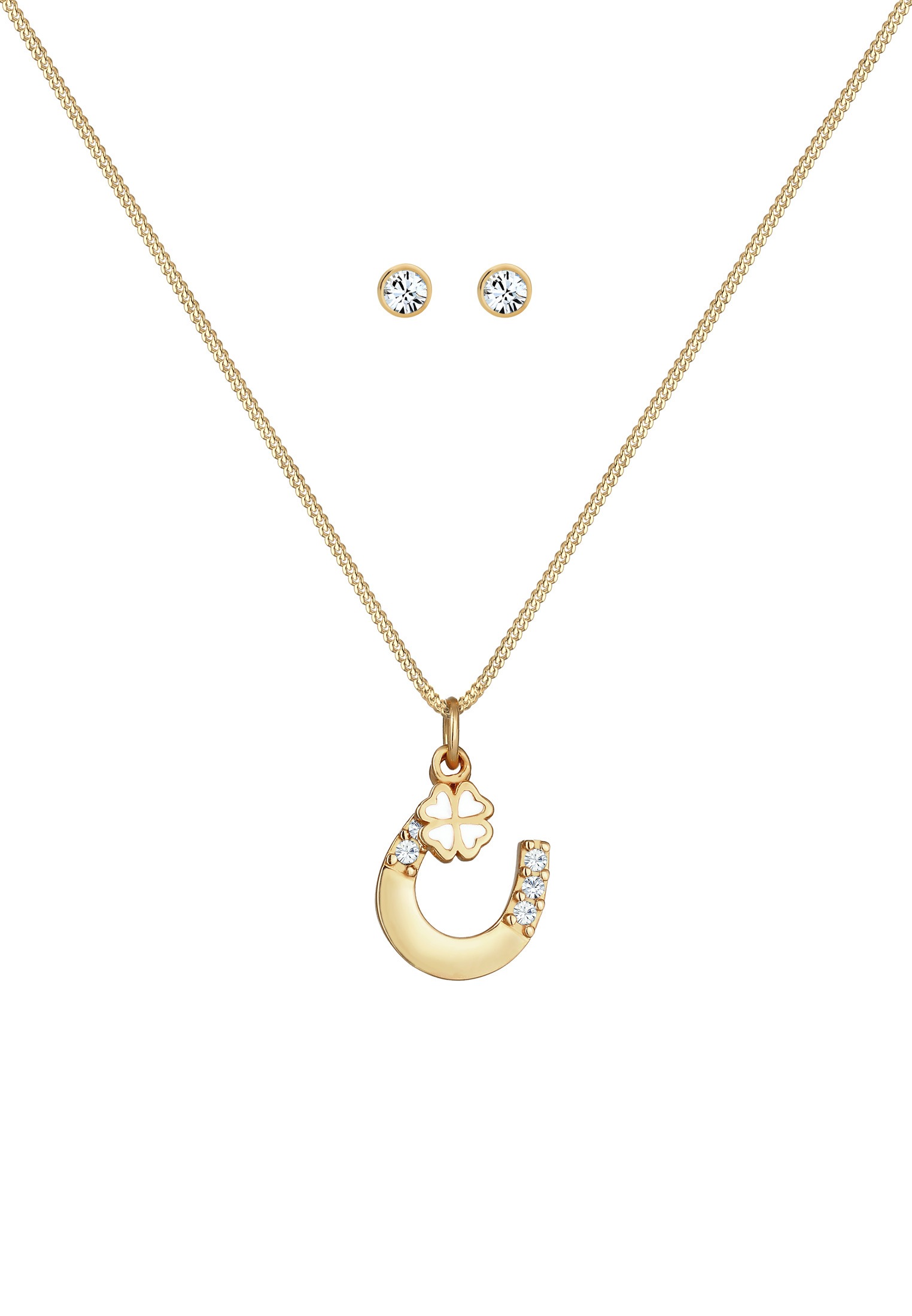 Elli Schmuckset »Hufeisen Glass Kristalle Weiß 925 Sterling Silber«
