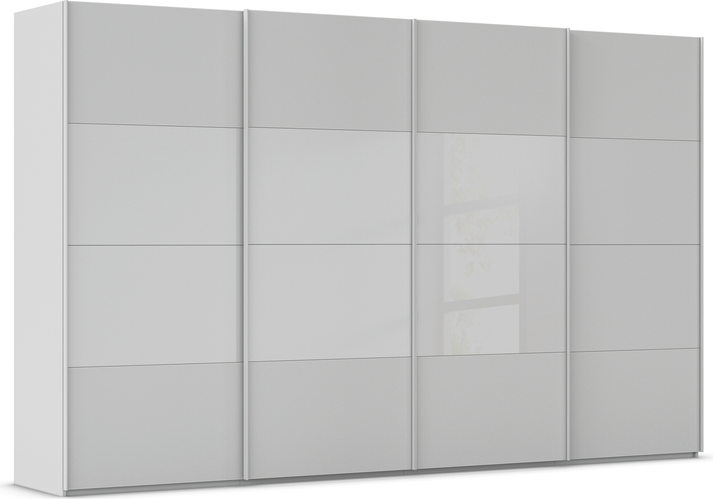 rauch Schwebetürenschrank "Kleiderschrank Schrank Garderobe Schlafzimmerschrank SCALE-FYRA" edle Türen viergeteilt Glas matt/glänzend viele Farben MADE IN GERMANY