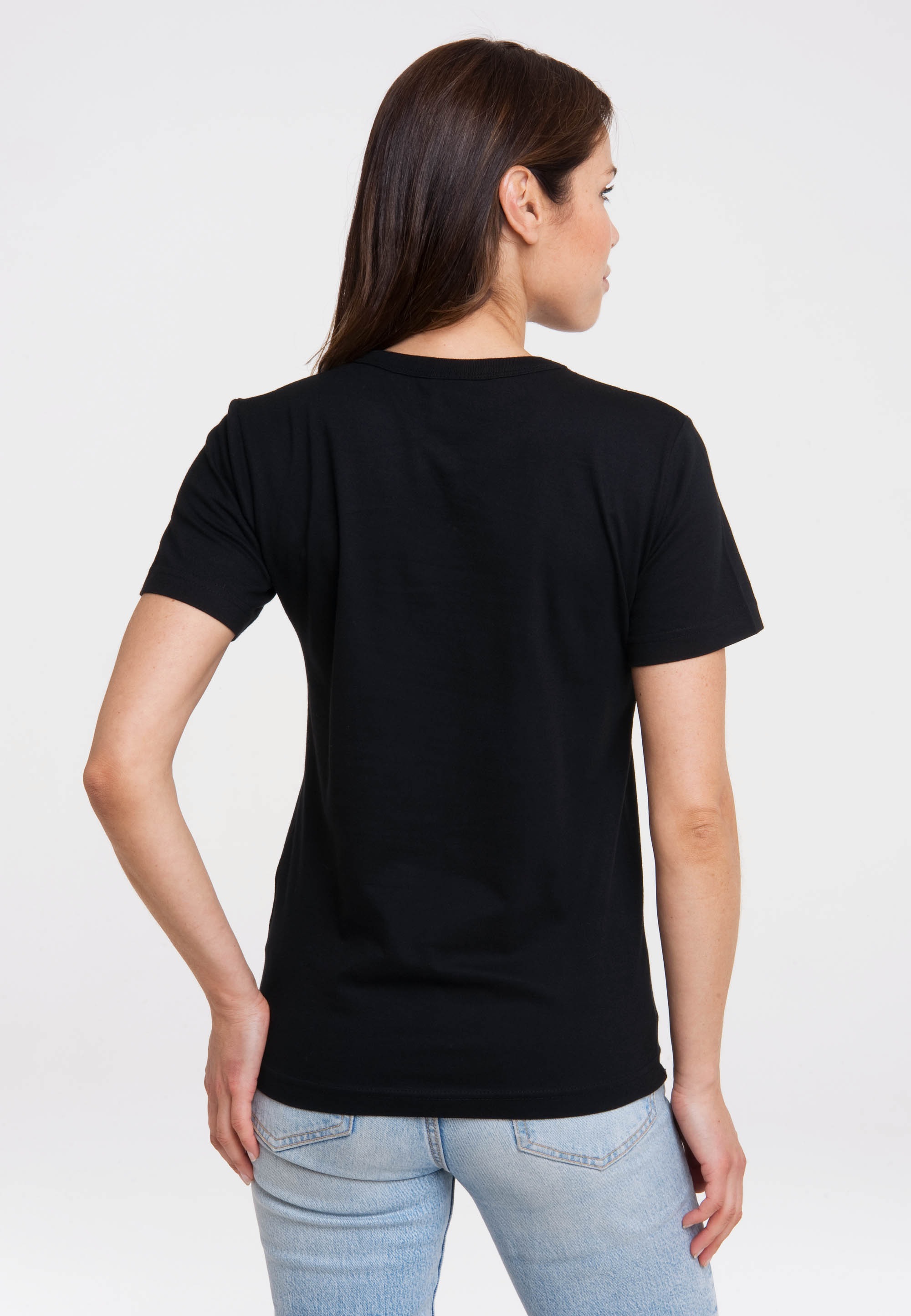 T-Shirt LOGOSHIRT "Sesamstrasse Krümelmonster Monster Park", Damen, Gr. XS, schwarz, 100% Baumwolle, unifarben, normal, Rundhals, Shirts T-Shirt, mit coolem Print 3
