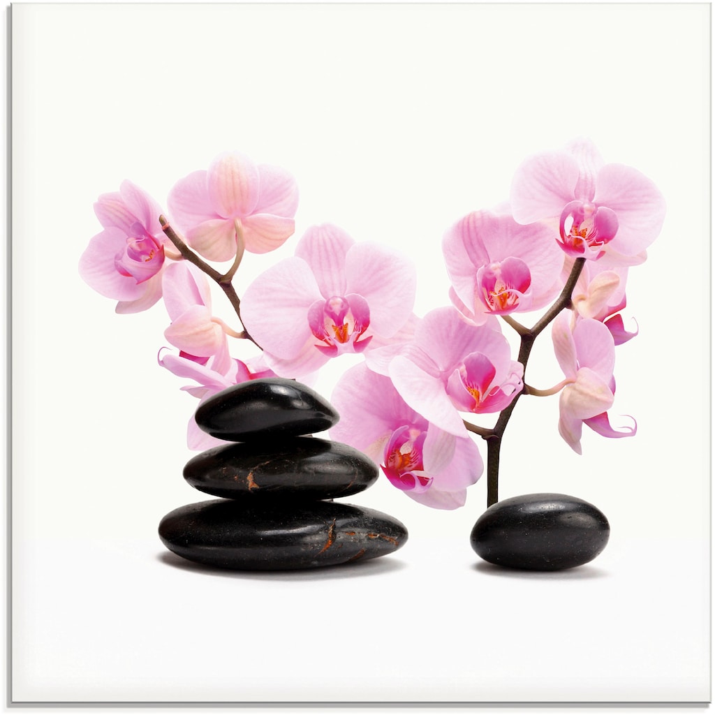 Artland Glasbild »Schwarze Steine und pinke Orchidee«, Zen, (1 St.)