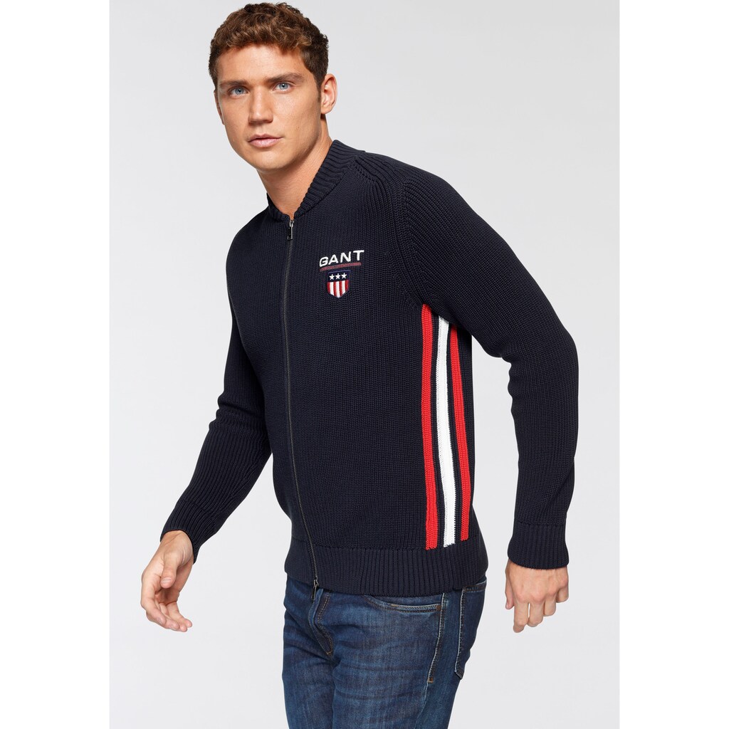 Herrenmode Strickjacken Gant Cardigan »D2. GANT RETRO SHIELD FULL ZIP« nachtblau Herrenmode Strickjacken Gant Cardigan »D2. GANT RETRO SHIELD FULL ZIP« nachtblau