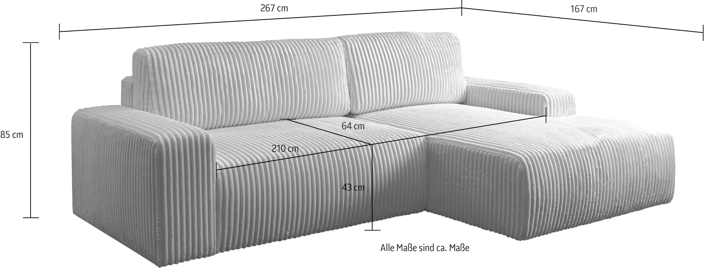 WERK2 Ecksofa »Rotterdam-L mit Bett & Bettkasten, urban Design, bequem, Cord« Cord, L-Form, Schlaffunktion, Bettkasten