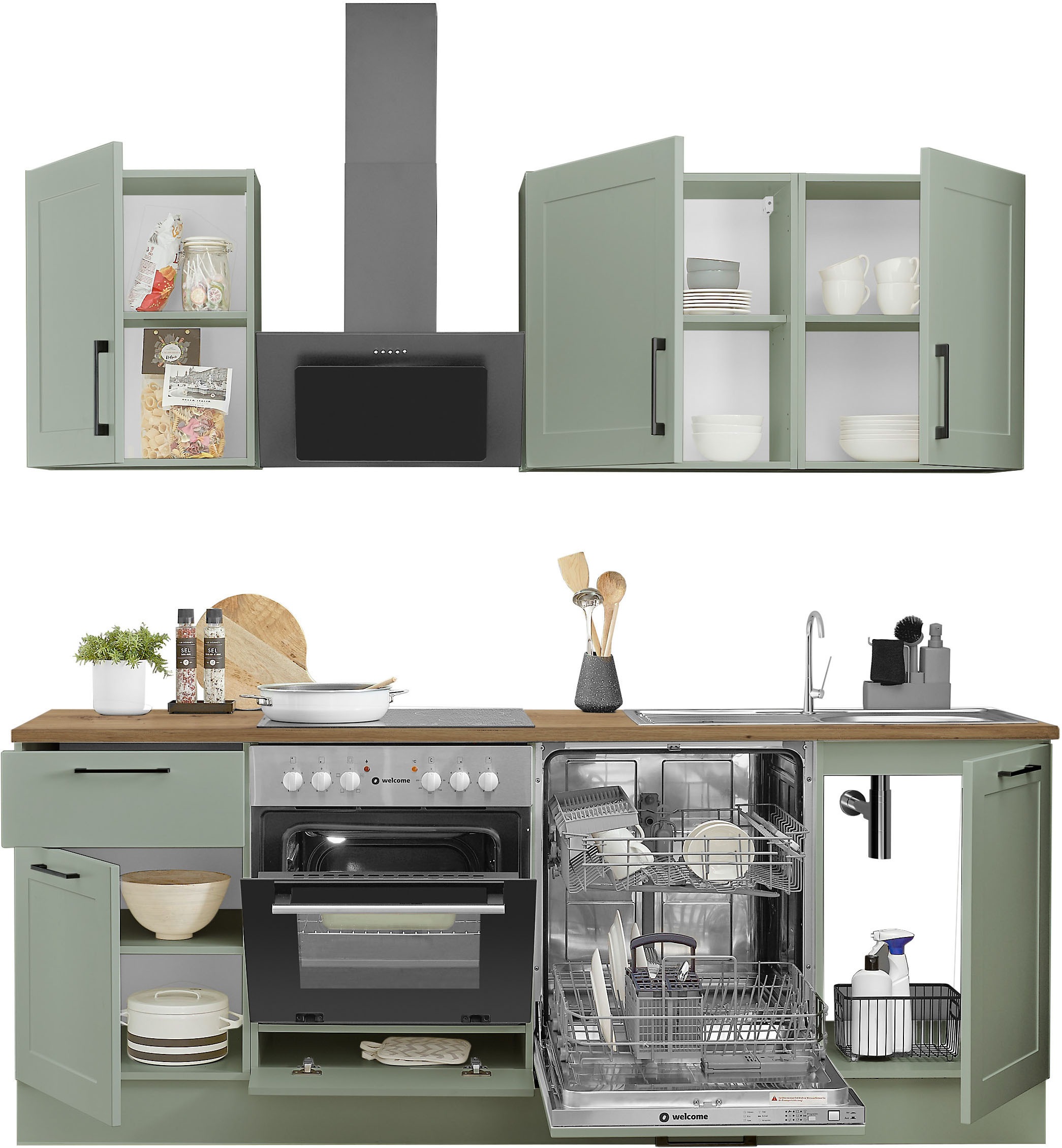 BASIC by Balculina Küchenzeile »Marsi«, Breite 220 cm, wahlweise mit E-Geräten, mit Soft-Close-Funktion