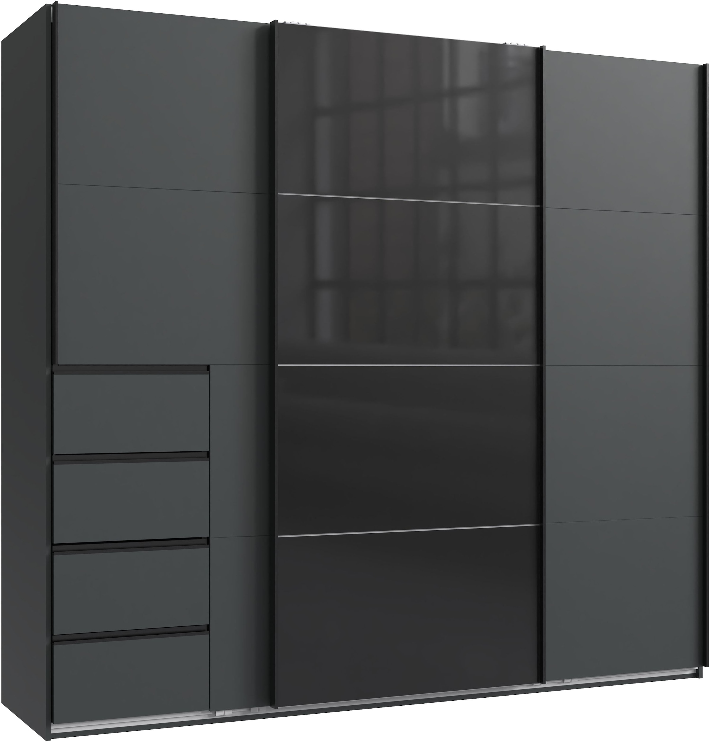 Wimex Schwebetürenschrank "Bali in den Breiten 180cm, 225cm & 270cm, Schrank mit Glaselement" Kleiderschrank erhältlich in den Farben; grafit und saharagrau