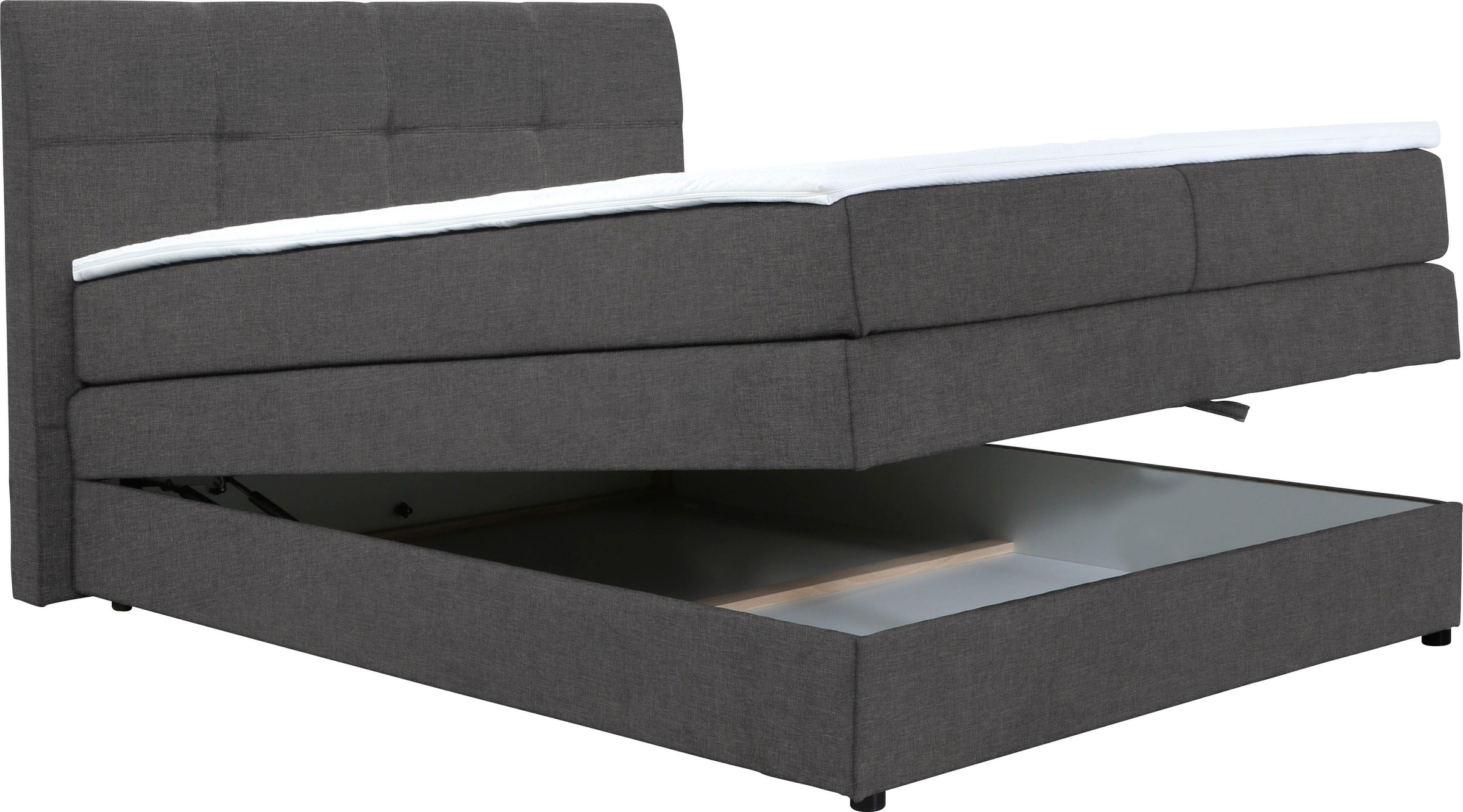 Boxspringbett HOME AFFAIRE "Finja", grau (anthrazit), B:135cm L:211cm, Komplettbetten, Boxspringbett, besonders komfortable Liegehöhe, mit praktischem Bettkasten 2