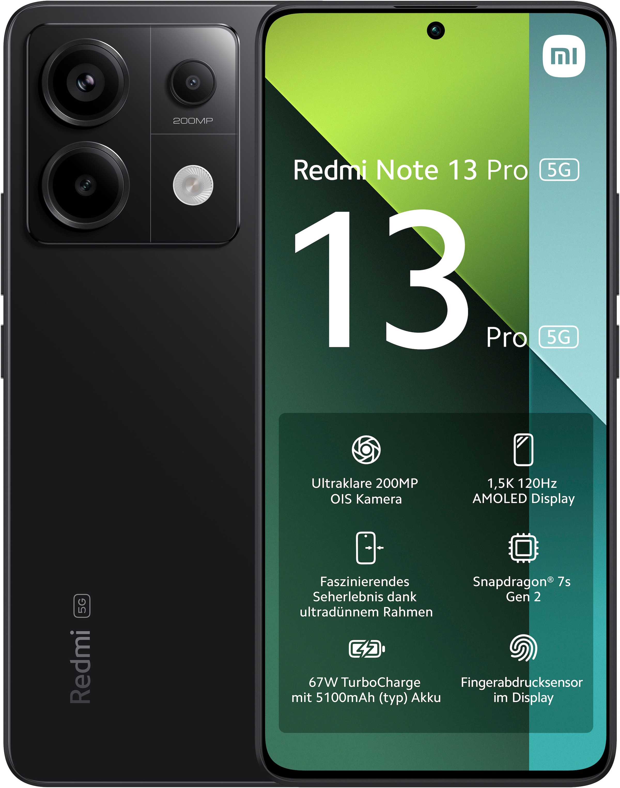 Smartphone »Redmi Note 13 Pro 5G 256Gb«, Midnight Black, 16,94 cm/6,67 Zoll, 256 GB...