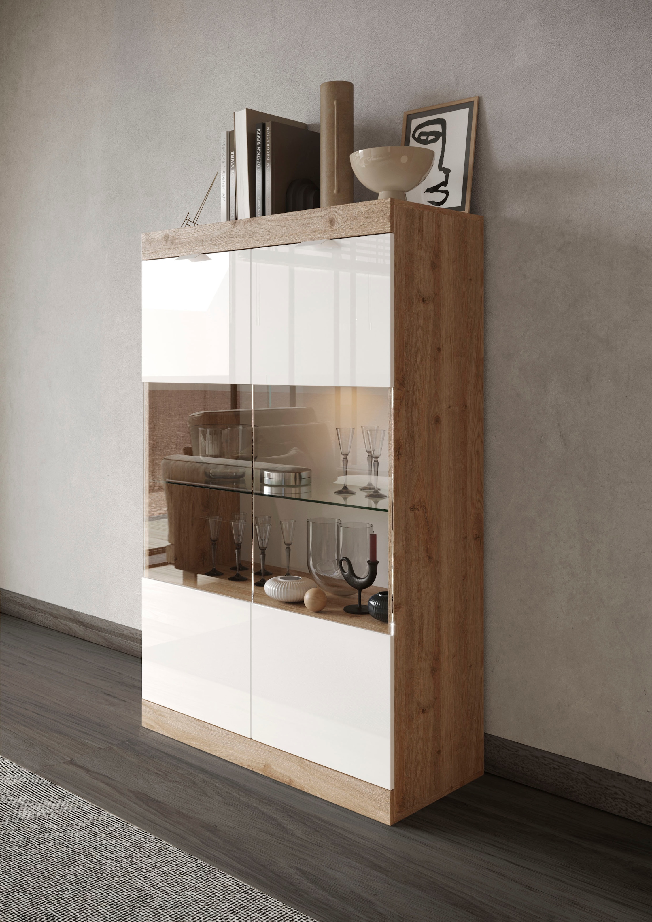 Breite Vitrine | cm, Hochglanz LC Lack »Slim«, BAUR 91 weiß