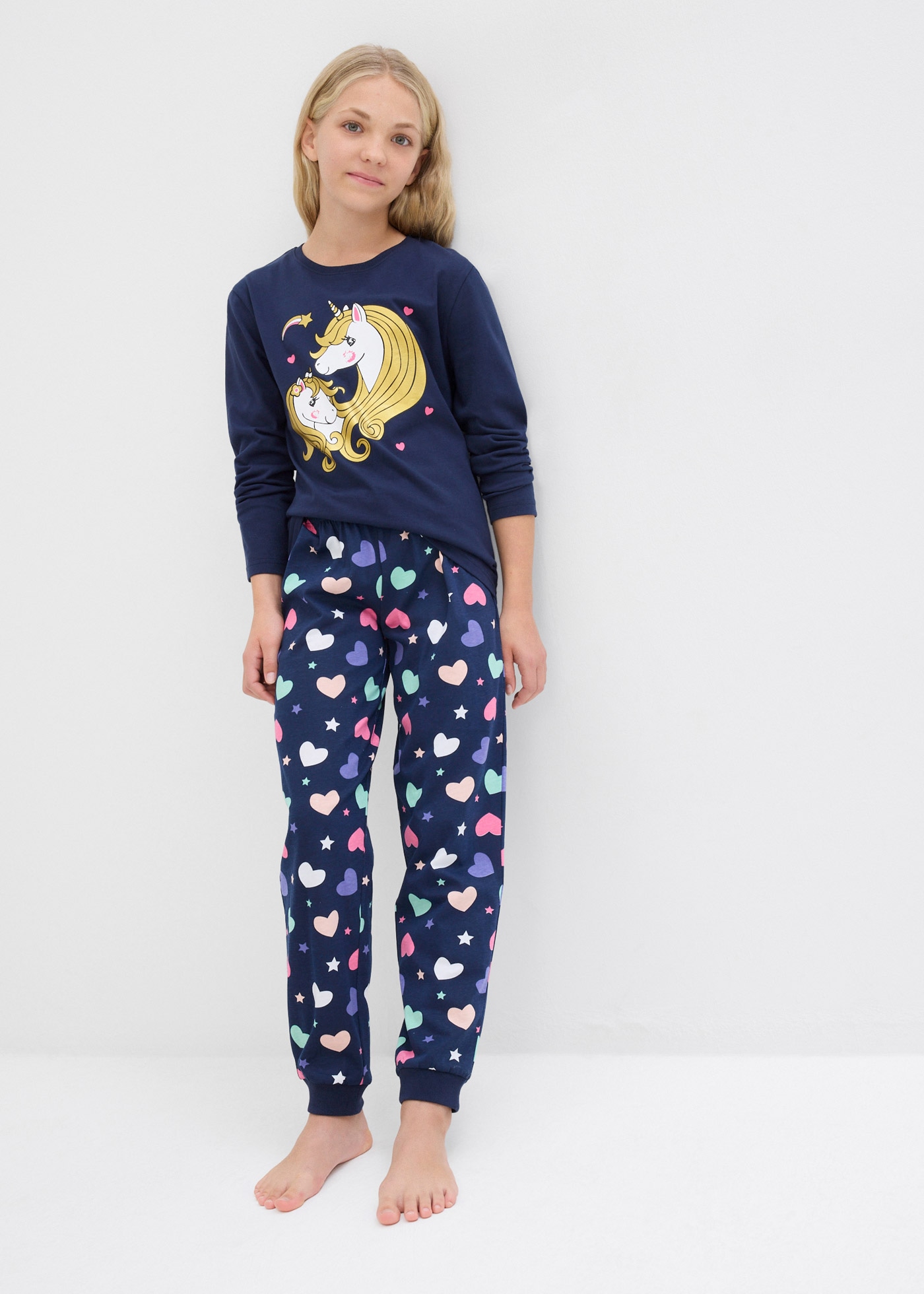 bonprix Pyjama Set, 2 bequeme Passform, aus Baumwolle, mit coolem Motiv