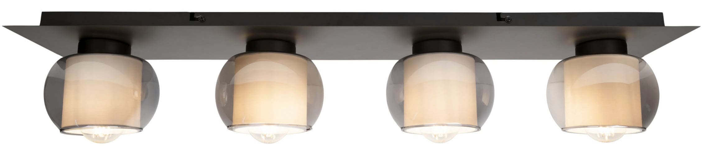 OTTO home Deckenleuchte »Tanissa« E27 1 Stk. eckig, 4 kugelförmige Rauchglas-Schirme innen mit Stoff, 4x E27 exkl.