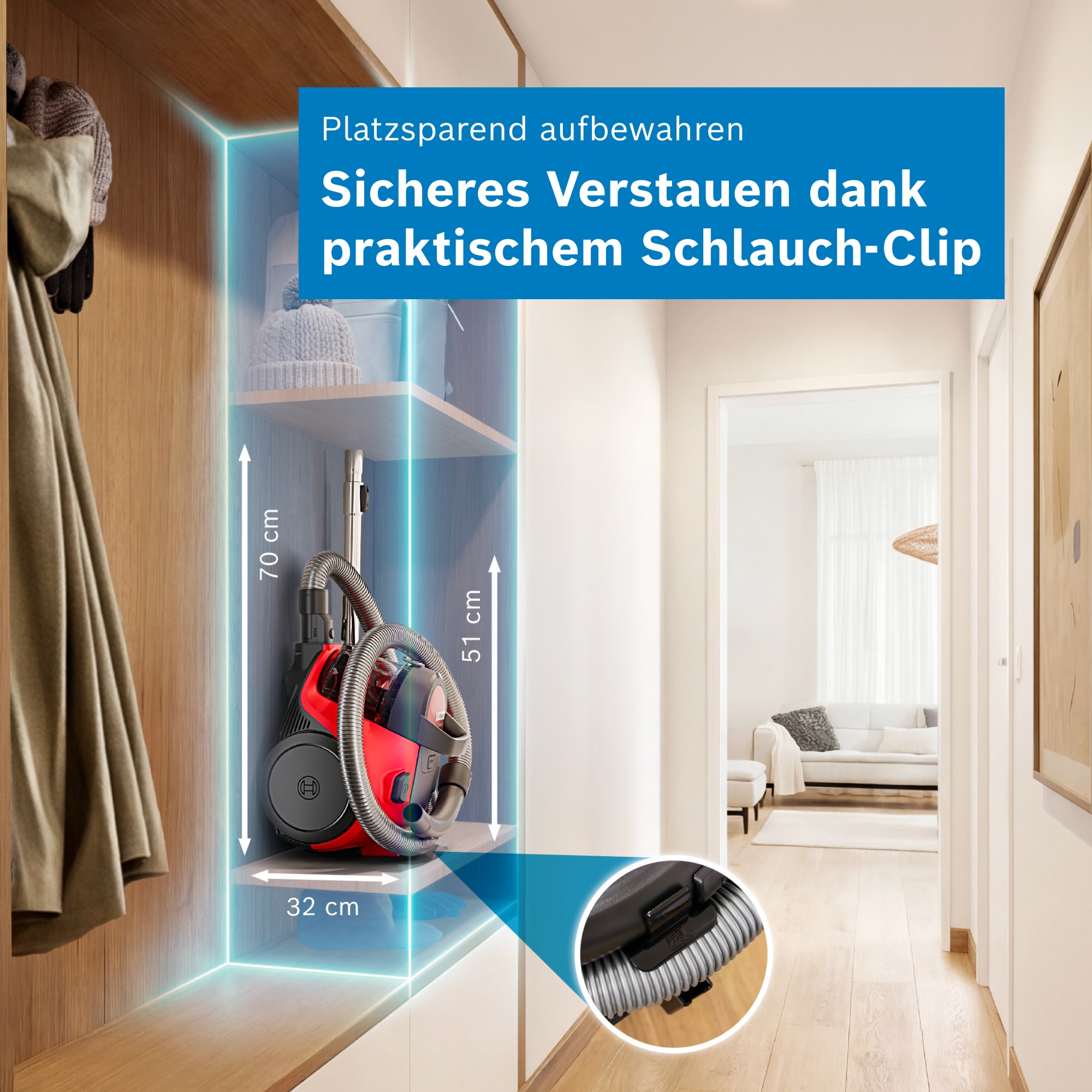 BOSCH Bodenstaubsauger »Serie 2 BGS05LRD2, Hygiene-Filter, kompakt, platzsparend, leicht« 700 W beutellos hohe Saugkraft, 2in1 Möbel- und Fugendüse, Polsterdüse, 700 W, rot